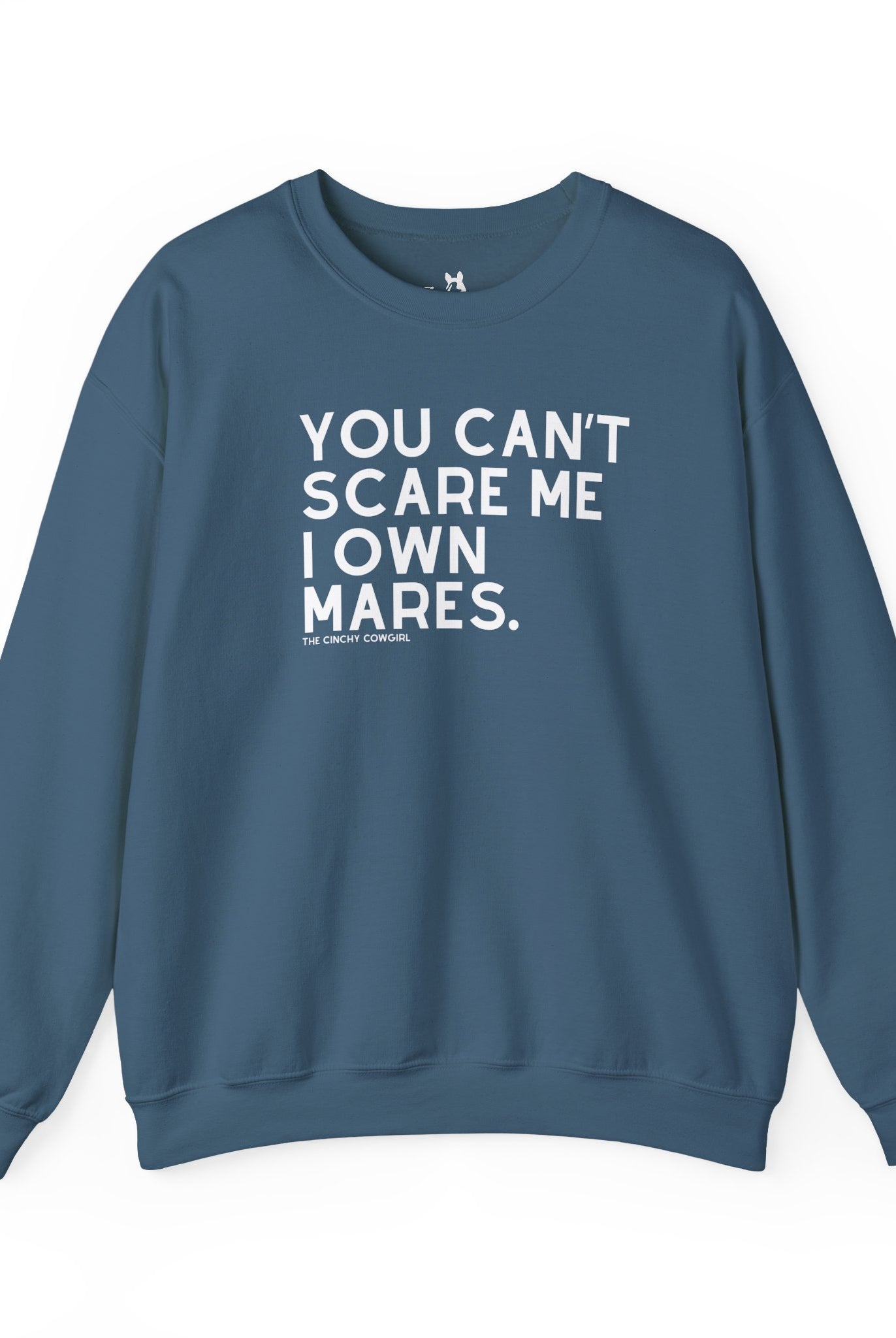 You Can't Scare Me I Own Mares Pullover Sweatshirt The Cinchy Cowgirl - Print S Indigo Blue
