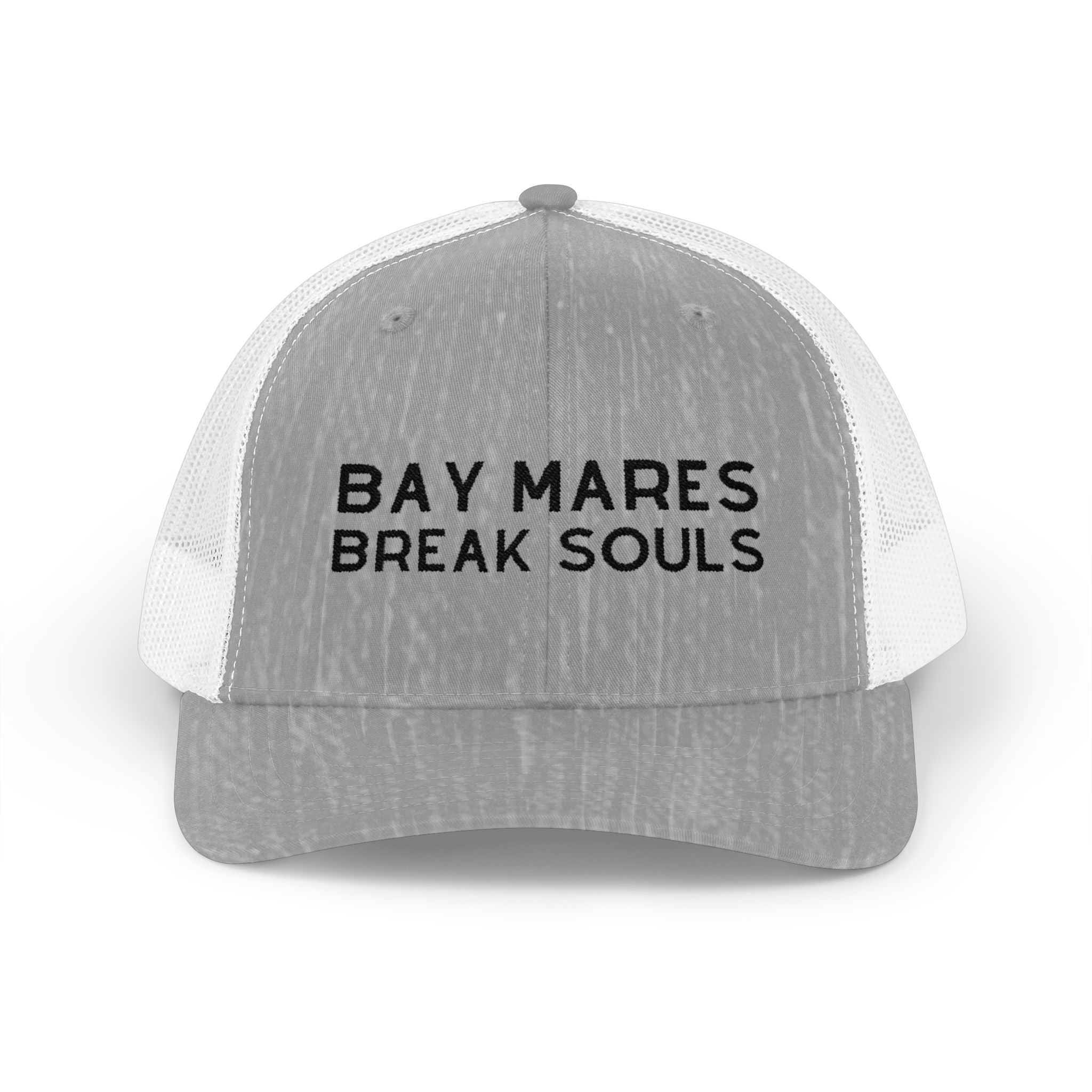 Embroidered Bay Mares Break Souls Trucker Hat Embroidered TCC Hat The Cinchy Cowgirl - Print Heather Grey / White