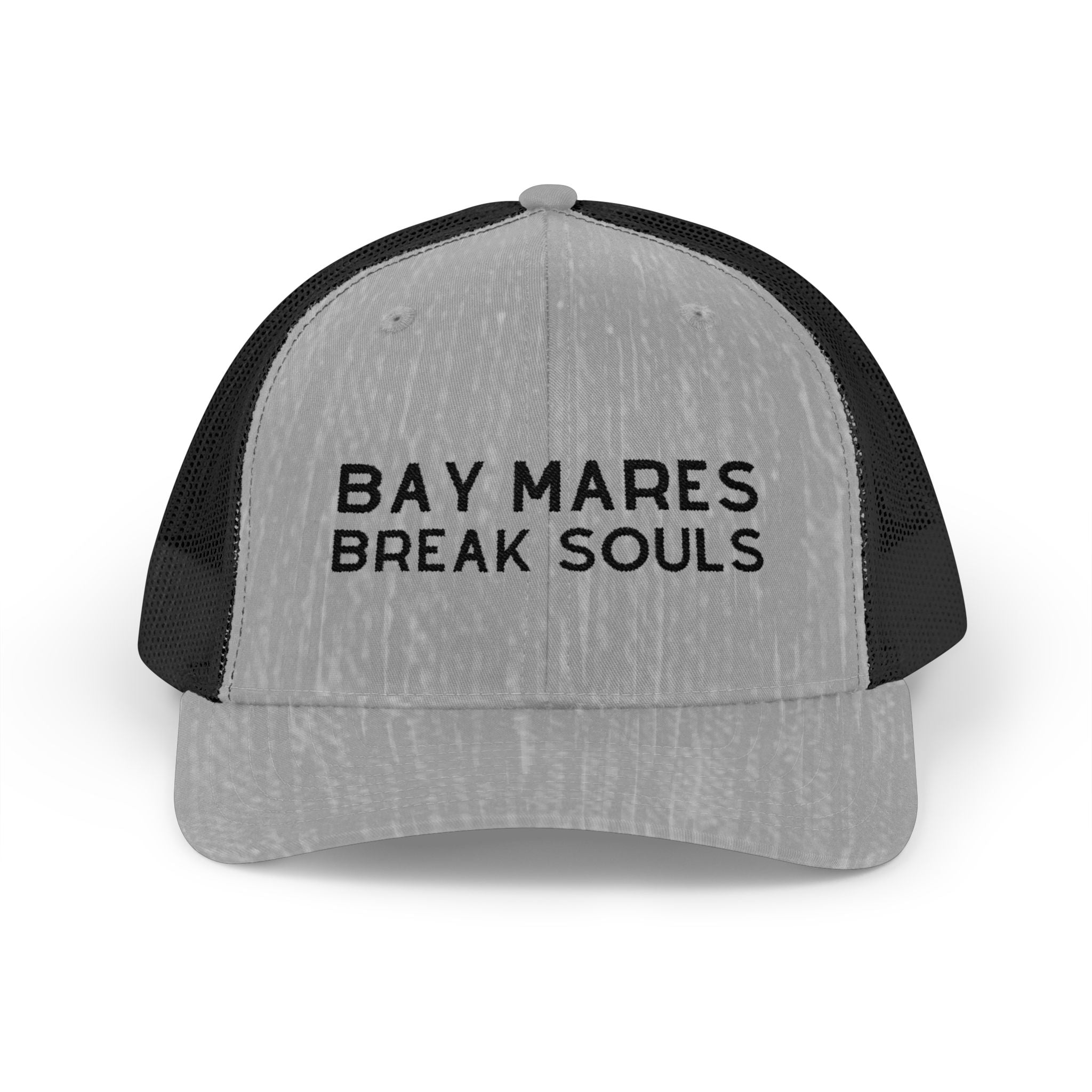 Embroidered Bay Mares Break Souls Trucker Hat Embroidered TCC Hat The Cinchy Cowgirl - Print Heather Grey / Black