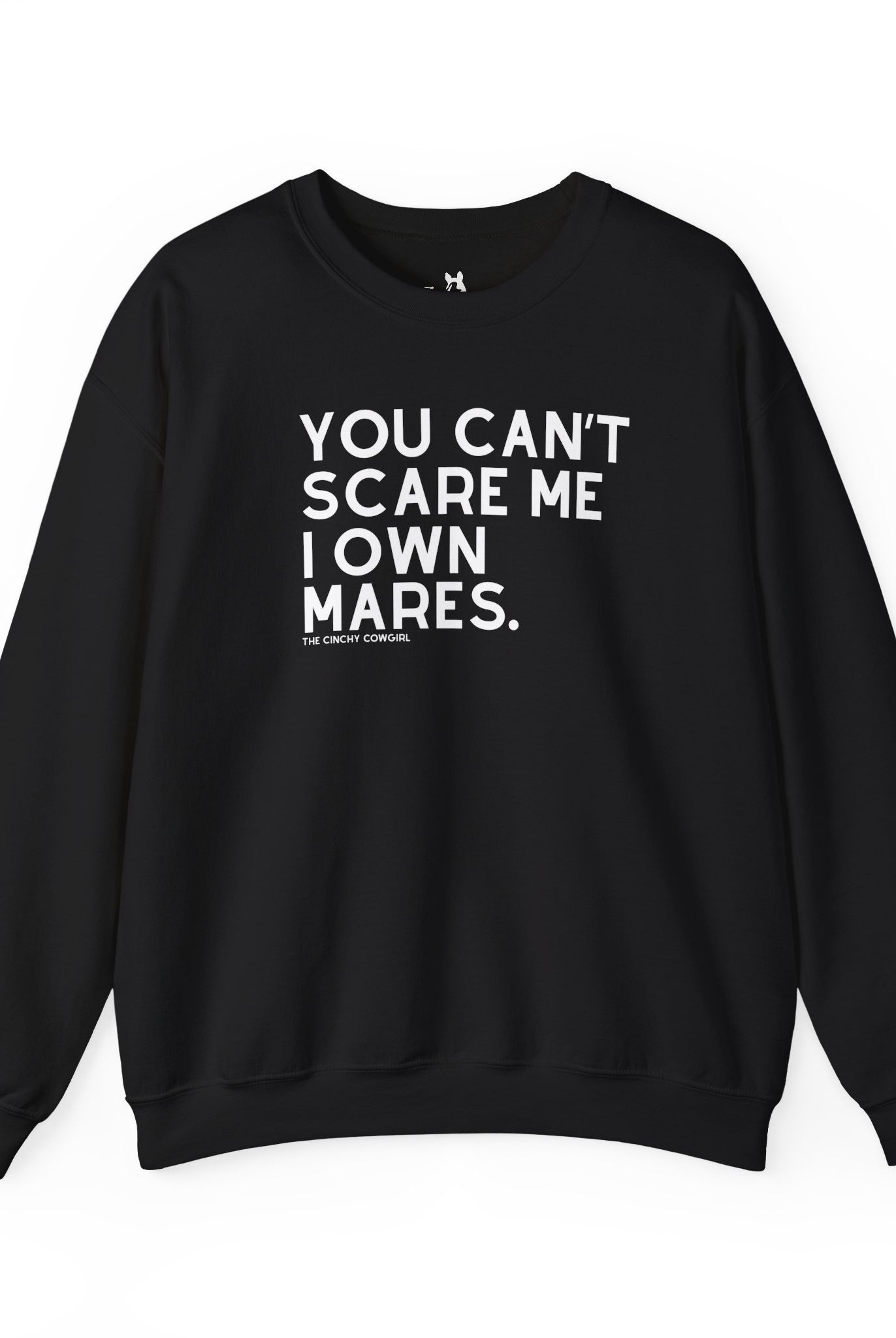 You Can't Scare Me I Own Mares Pullover Sweatshirt The Cinchy Cowgirl - Print S Black
