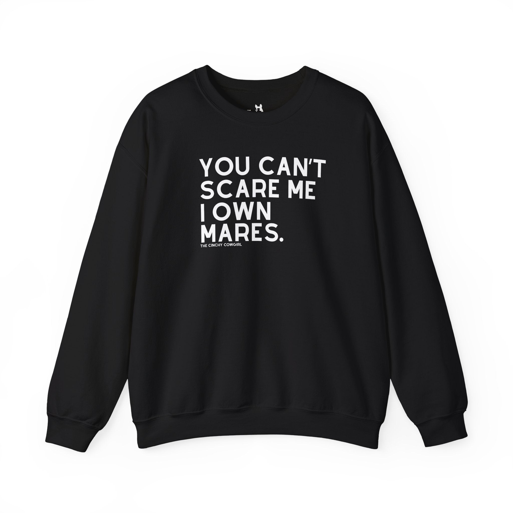 You Can't Scare Me I Own Mares Pullover Sweatshirt The Cinchy Cowgirl - Print S Black