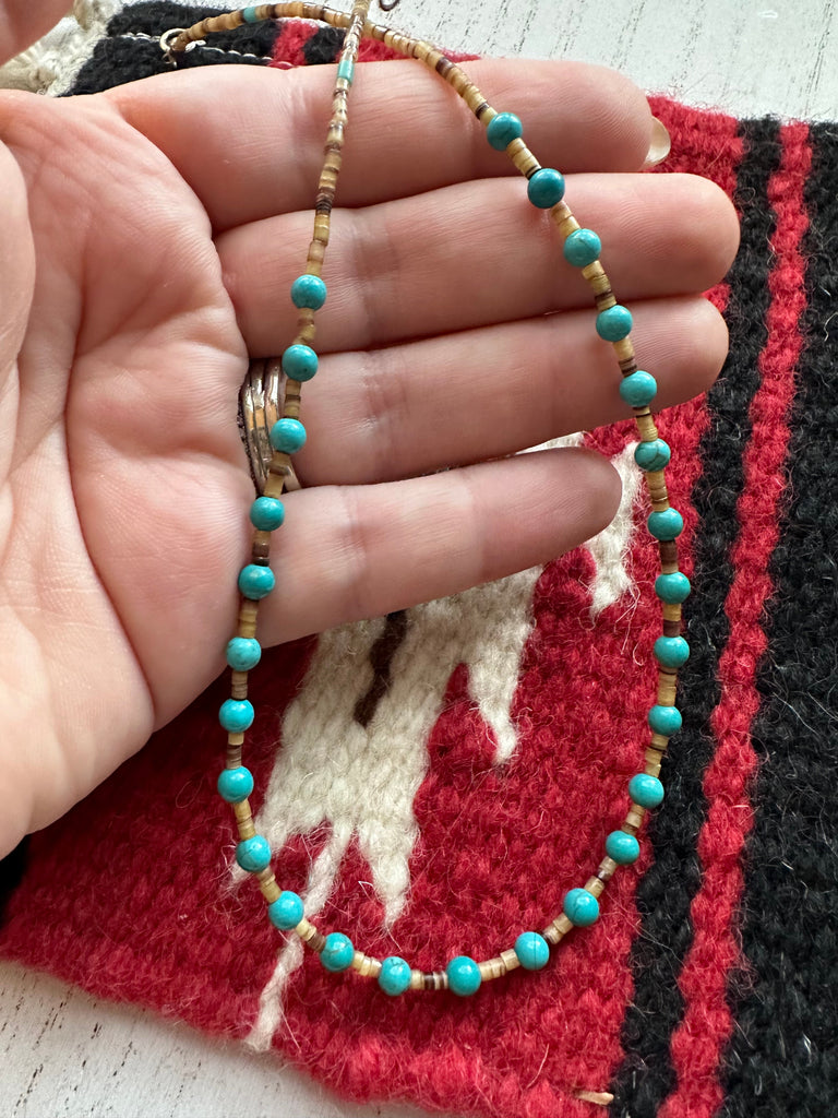 Navajo Turquoise And Heishi  Beaded Necklace 16” NT jewelry Nizhoni Traders LLC   