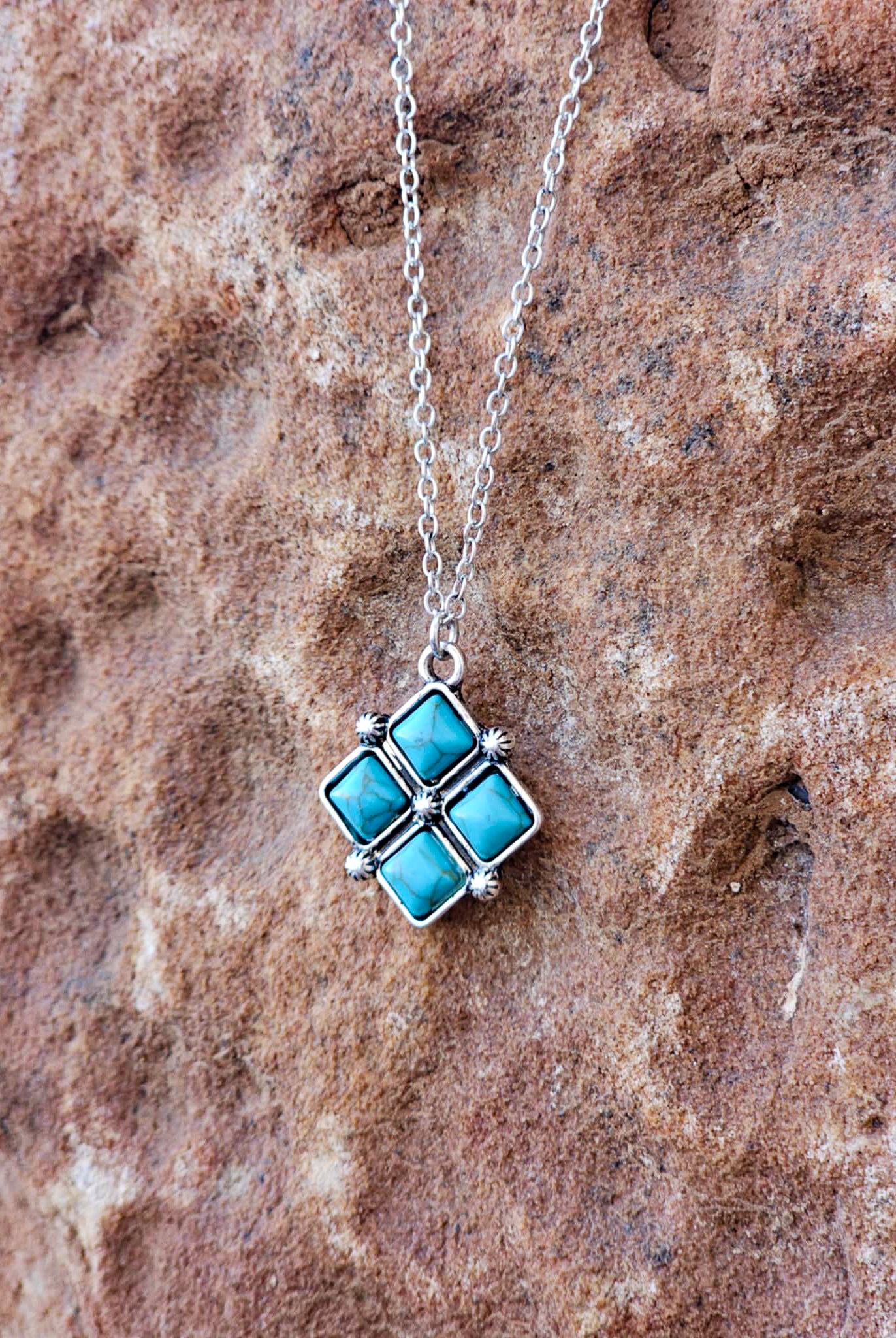 Square Turquoise Stone Pendant Necklace Necklace Blue Tortoise