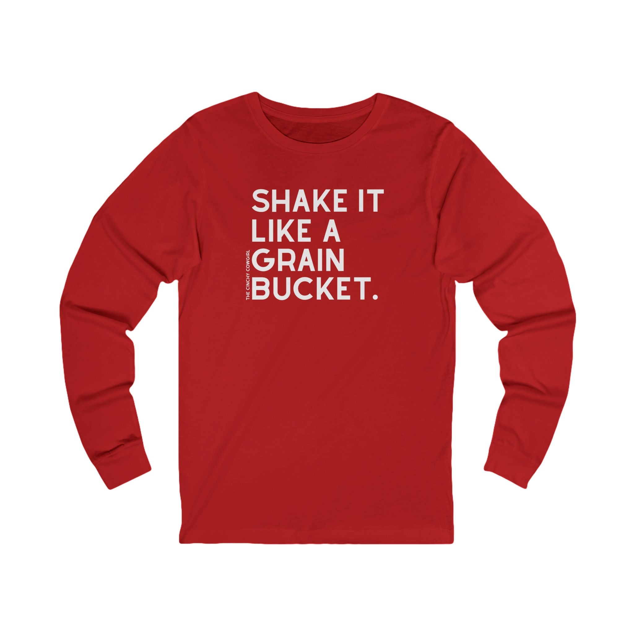 Shake It Like A Grain Bucket Long Sleeve Tee Long-sleeve The Cinchy Cowgirl - Print S Red