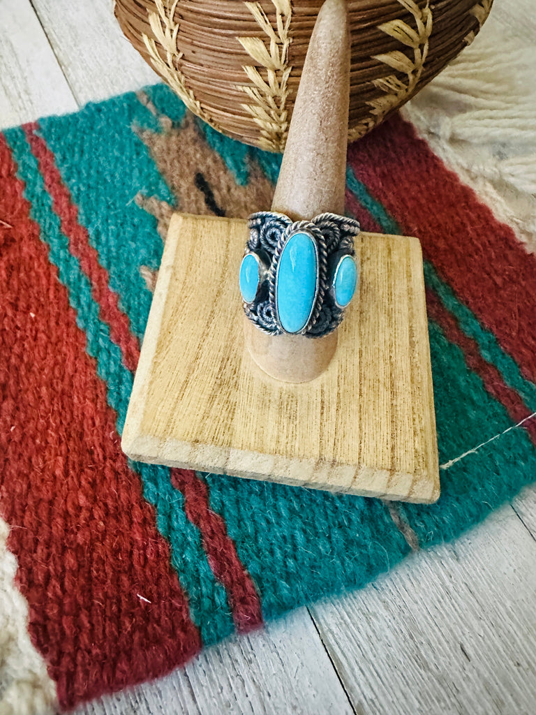Navajo Sterling Silver and Turquoise Ring Size 9 by Hemerson Brown NT jewelry Nizhoni Traders LLC   