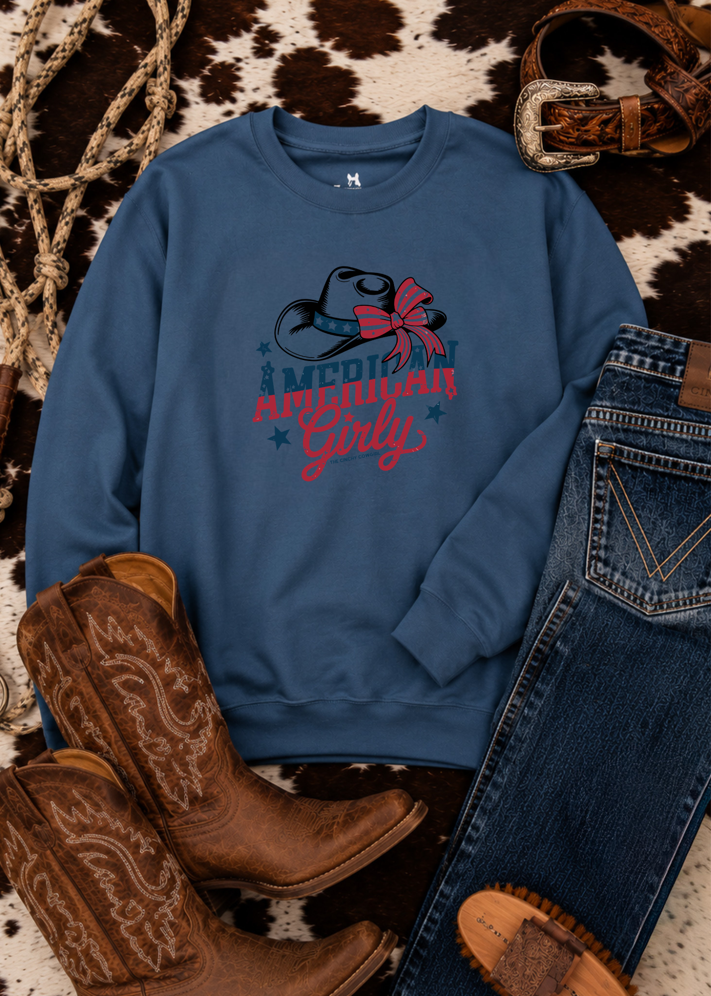 American Girly Fleece Pullover Sweatshirt The Cinchy Cowgirl - Print