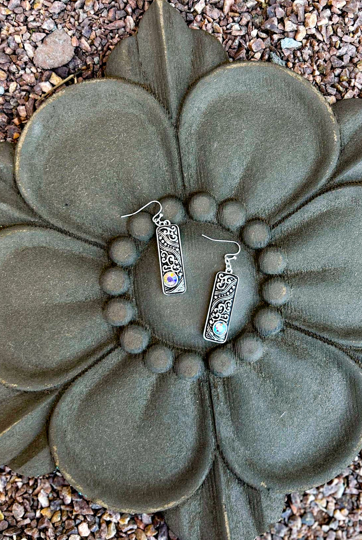 Antique Silver Color with AB Stone Dangle Earrings Earrings Blue Tortoise