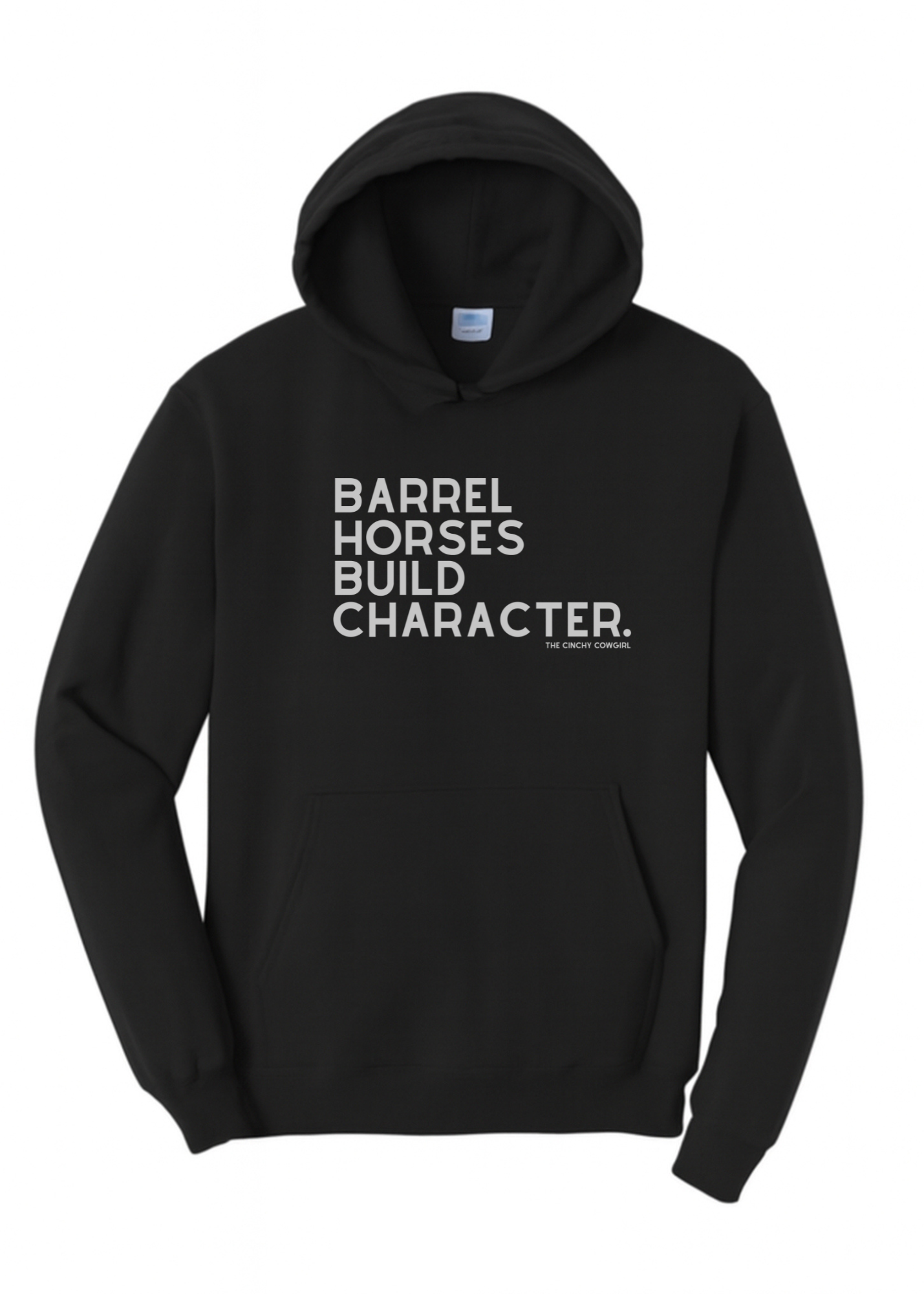 Barrel Horses Build Character Hoodie Graphic Hoodie The Cinchy Cowgirl Small Black