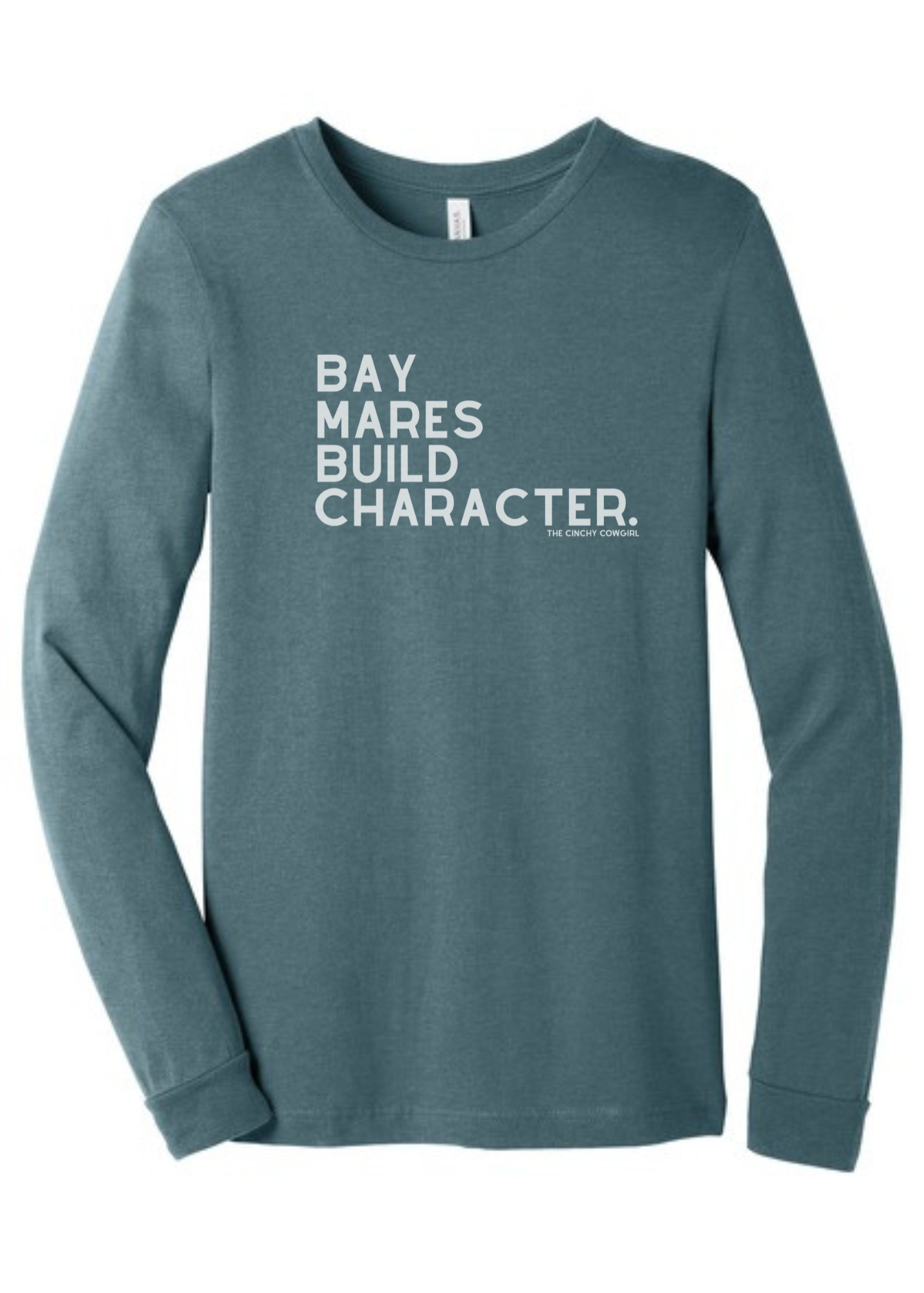 Bay Mares Build Character Long Sleeve Graphic Tee Long Sleeve Graphic Tee The Cinchy Cowgirl Heather Slate Small