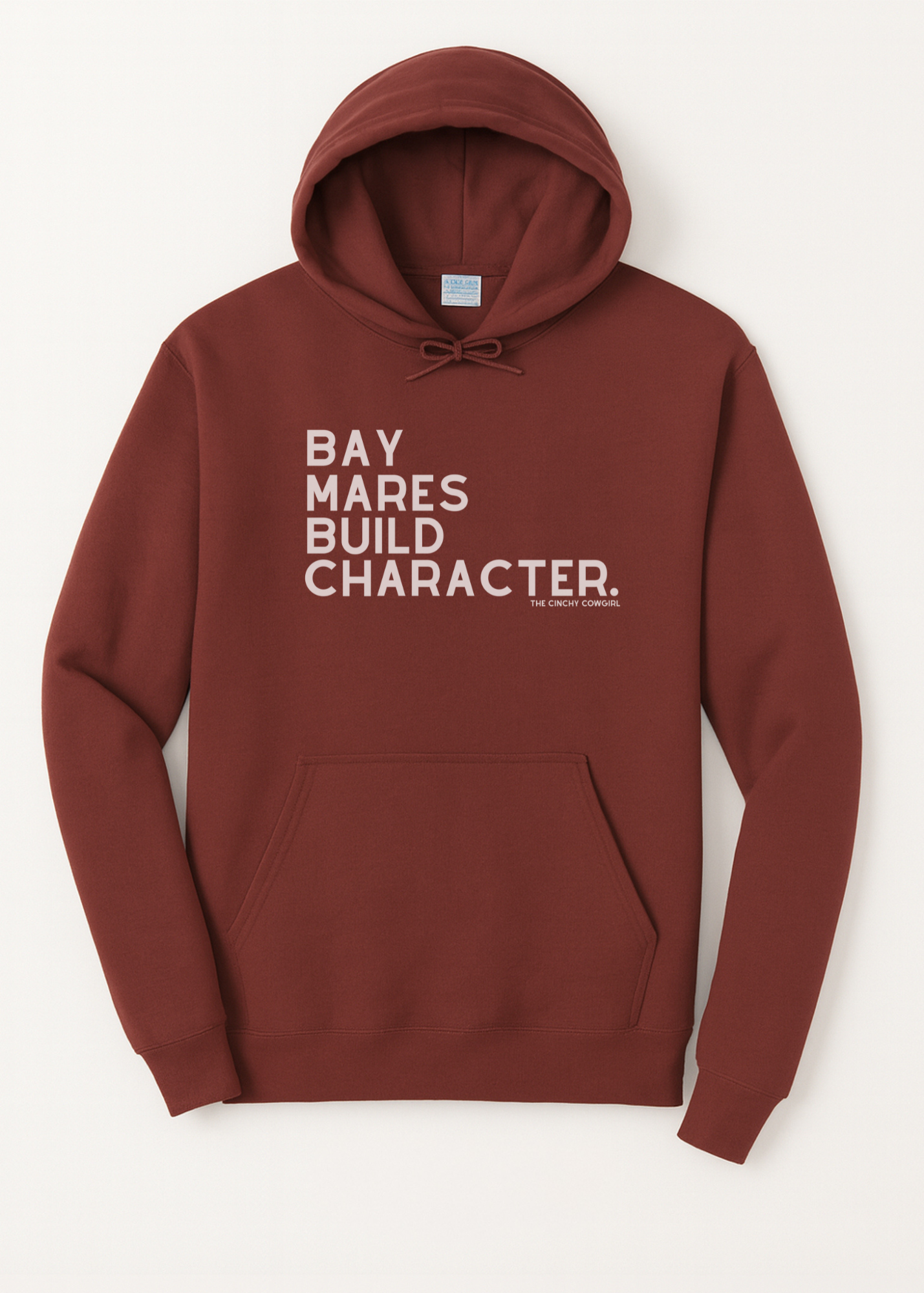 Bay Mares Build Character Hoodie Graphic Hoodie The Cinchy Cowgirl Small Maroon