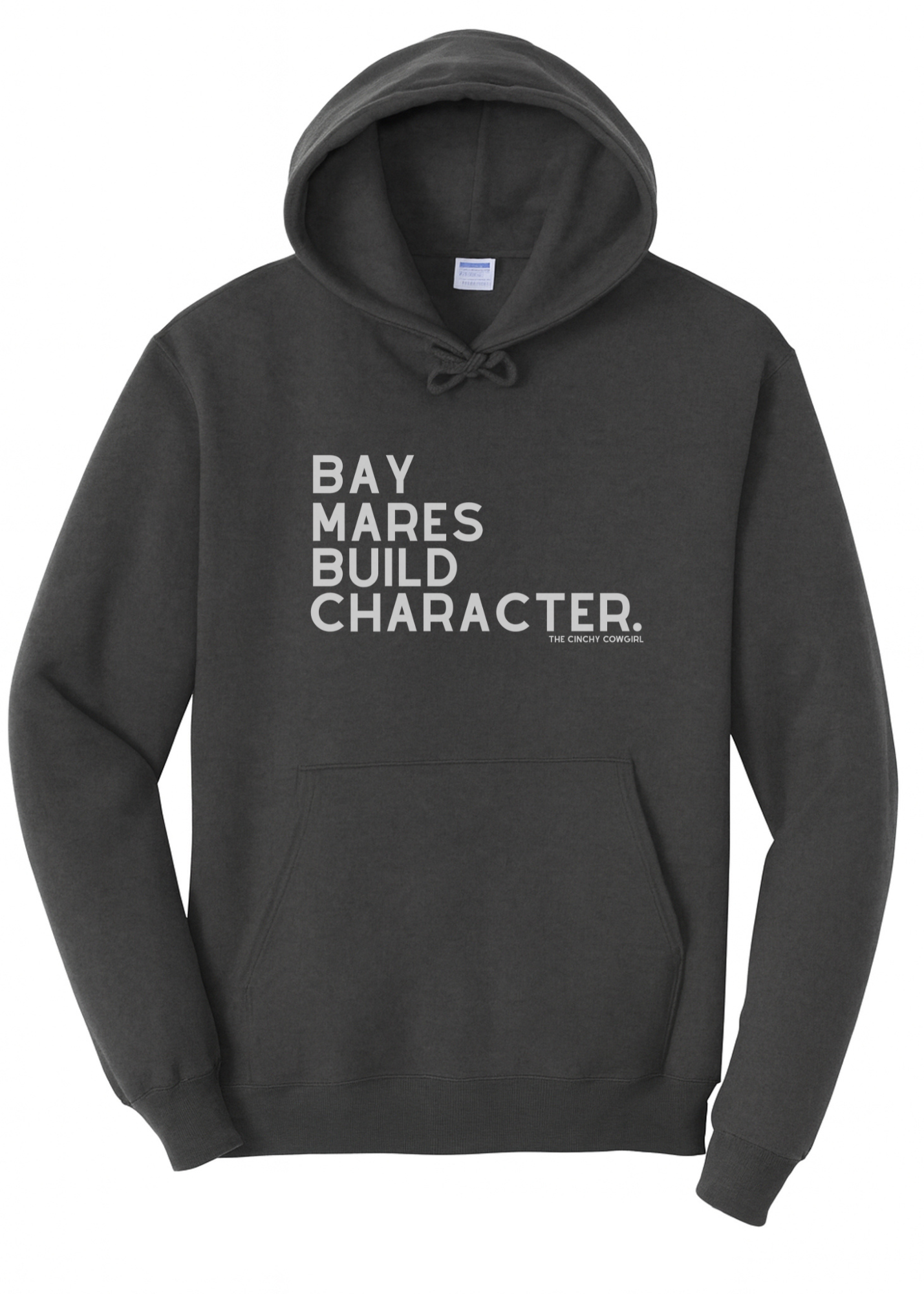 Bay Mares Build Character Hoodie Graphic Hoodie The Cinchy Cowgirl Small Dark Heather Grey