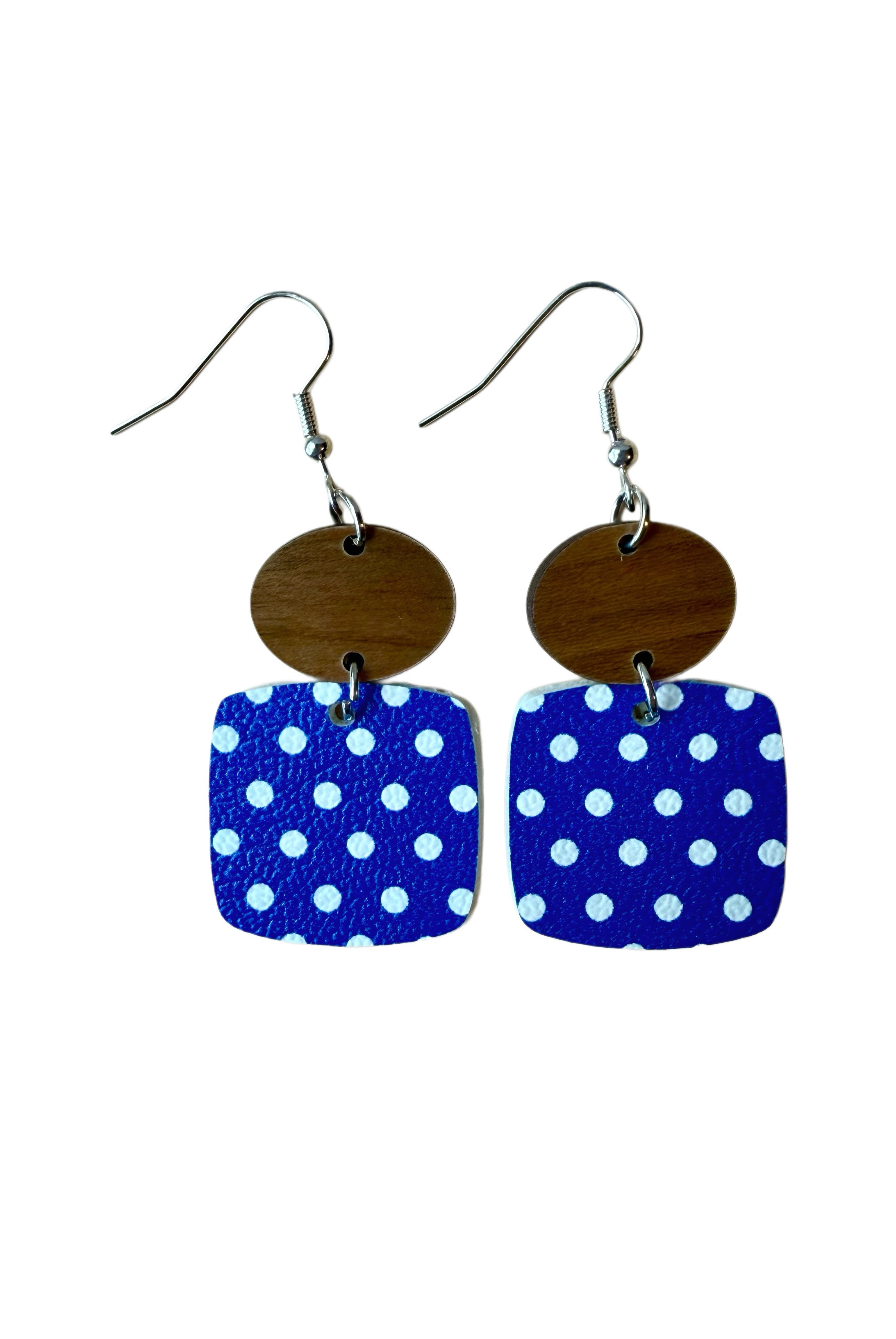 Blue and White Polka Dot Faux Leather Earrings earrings Sassy Sage