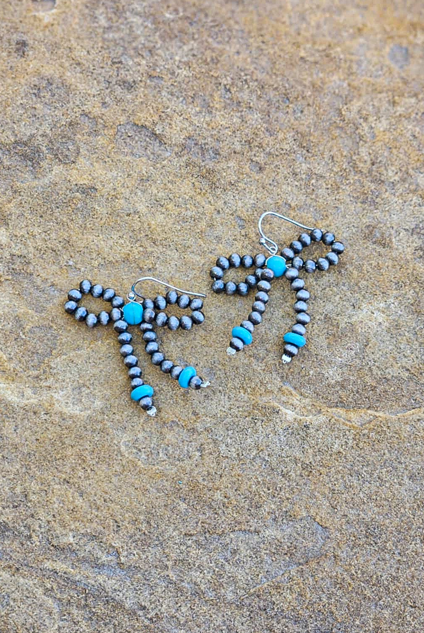 Beaded Bow Dangle Earrings Earrings Blue Tortoise