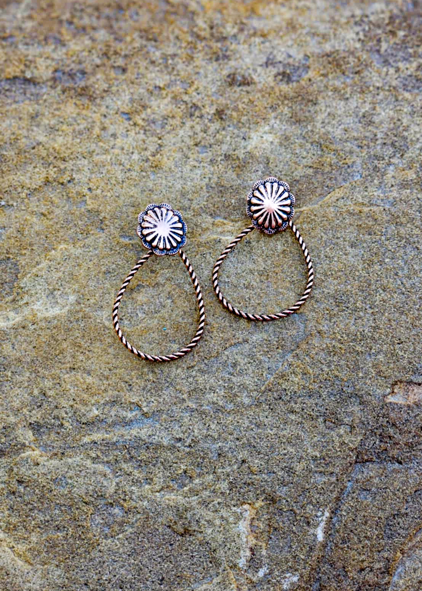 Twisted Teardrop Concho Stud Earrings Earrings Blue Tortoise