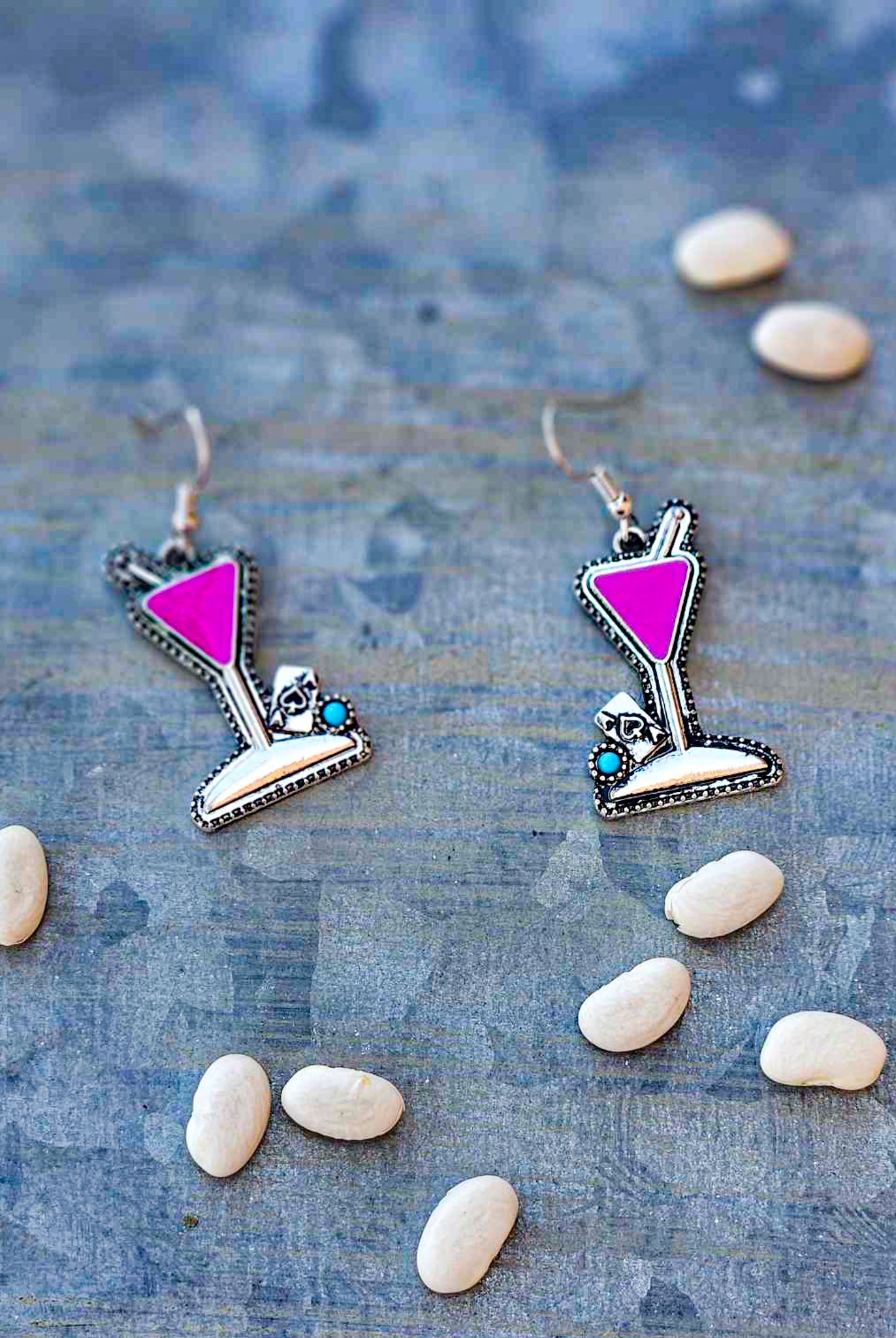 Casino Cocktail Dangle Earrings Earrings Blue Tortoise