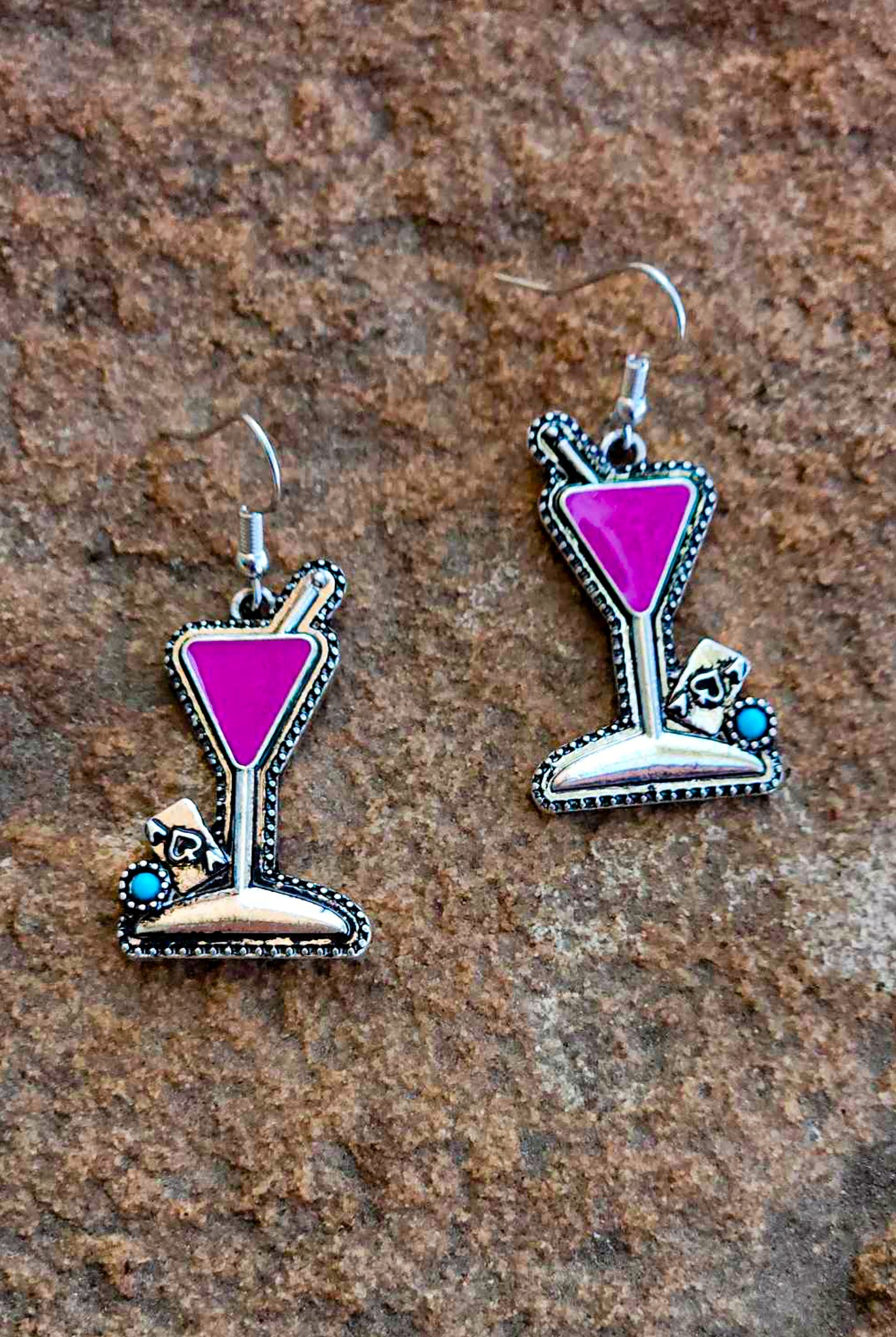 Casino Cocktail Dangle Earrings Earrings Blue Tortoise