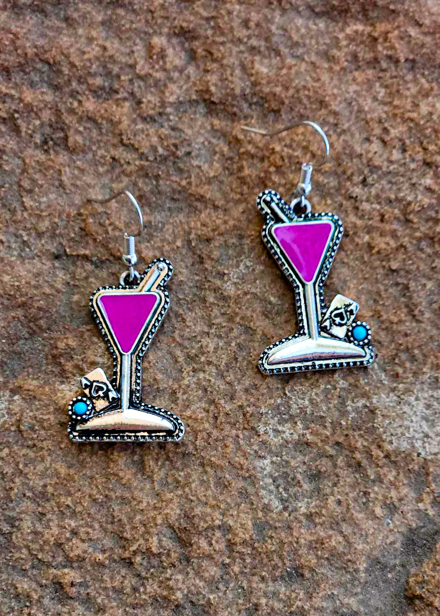 Casino Cocktail Dangle Earrings Earrings Blue Tortoise