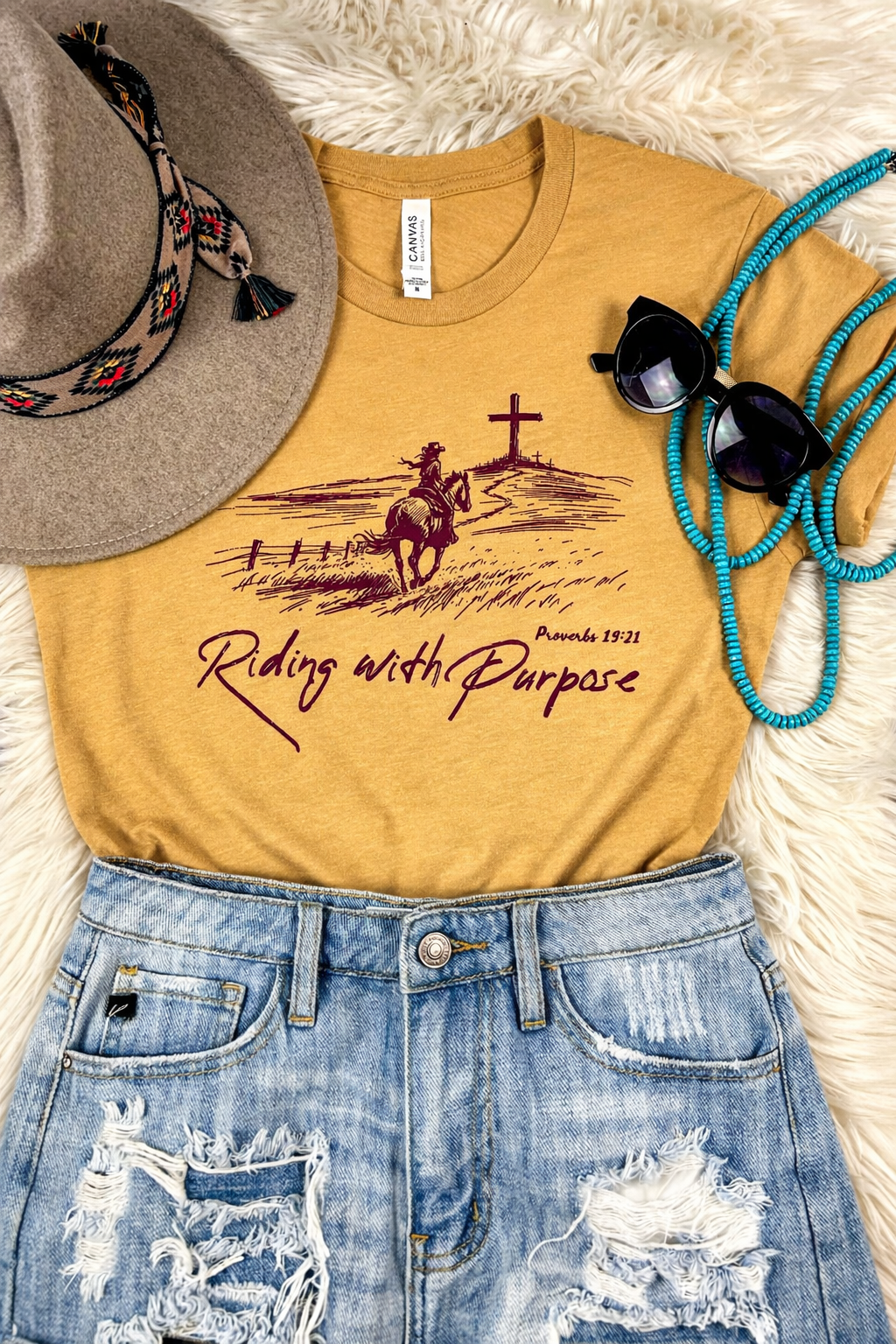 Mustard Riding With A Purpose Graphic Tee tcc graphic tee The Cinchy Cowgirl