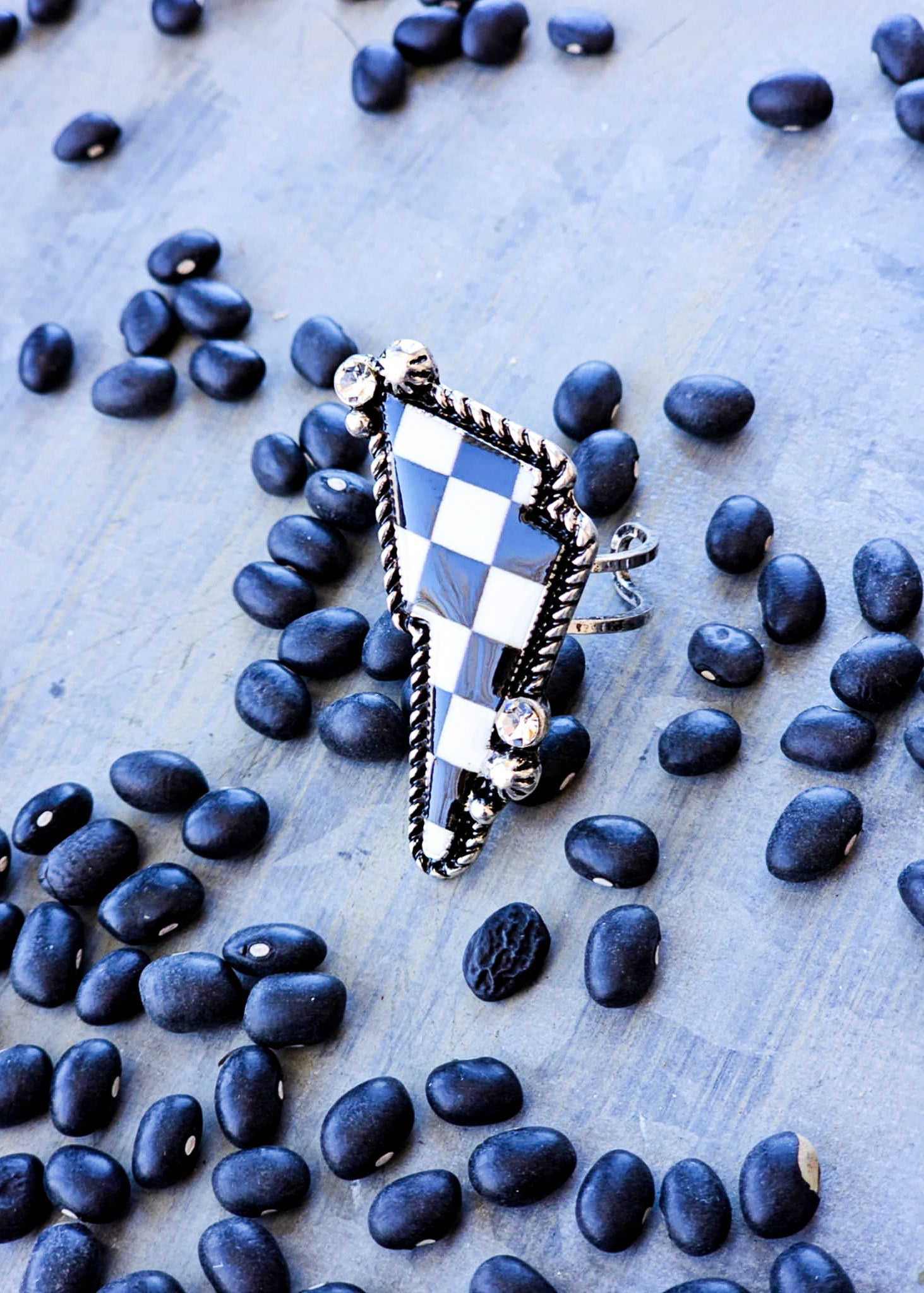 Checkered Lightning Bolt Ring rings Blue Tortoise