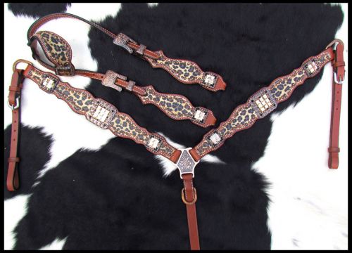 Cheetah Print One Ear Headstall and Breastcollar Set headstall set Shiloh