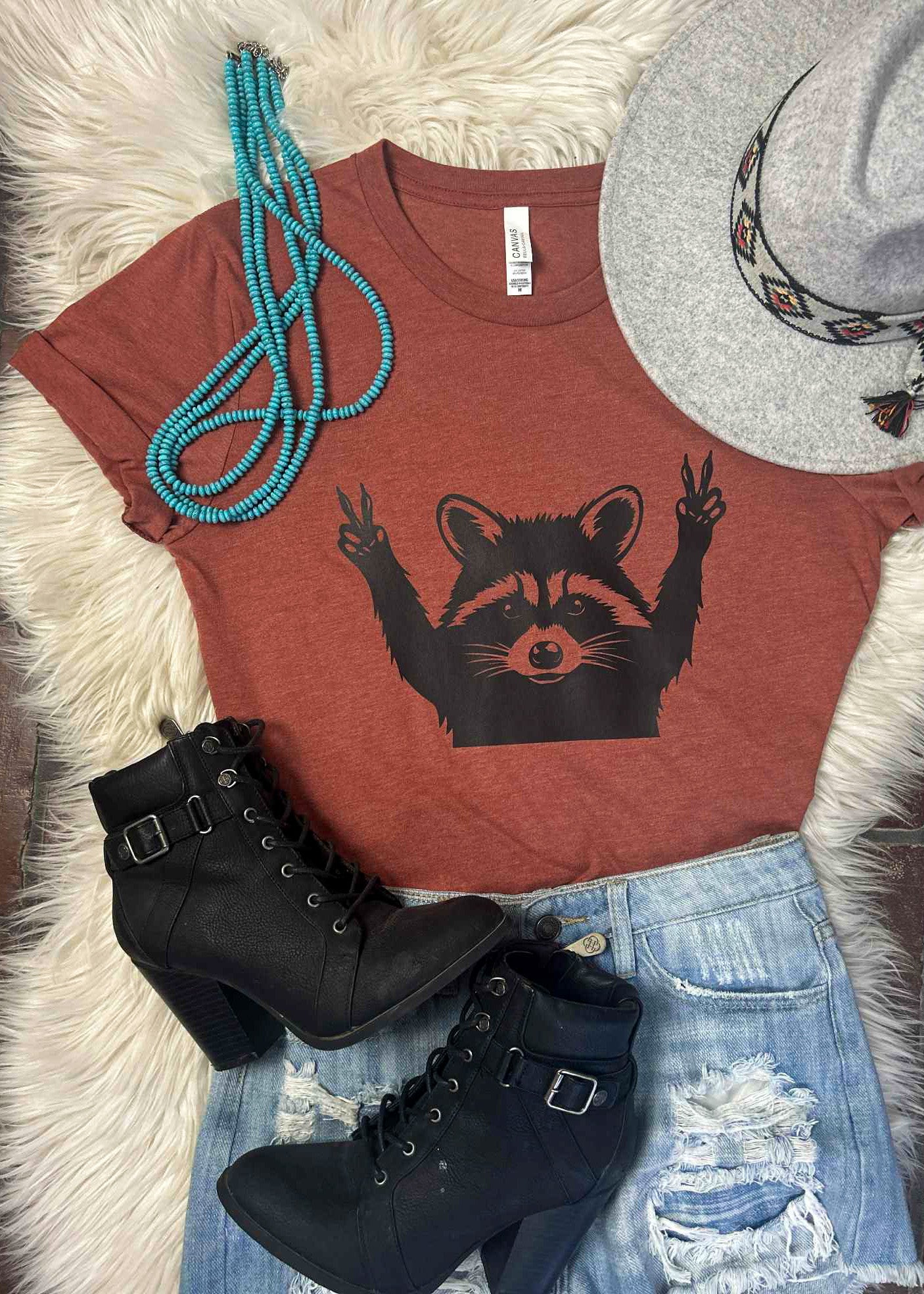 Clay Peace Out Raccoon Short Sleeve Tee tcc graphic tee The Cinchy Cowgirl