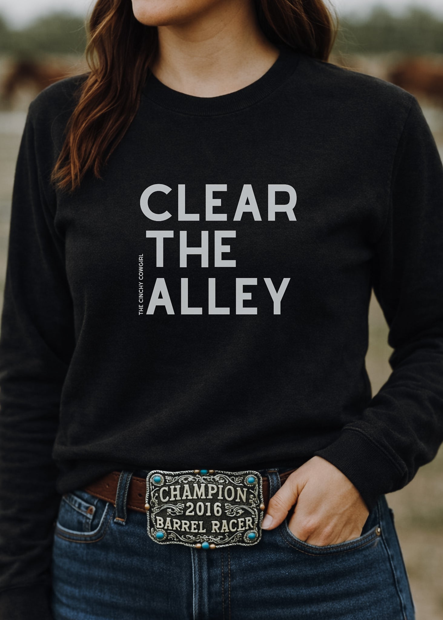 Clear The Alley Pullover Sweatshirt The Cinchy Cowgirl - Print