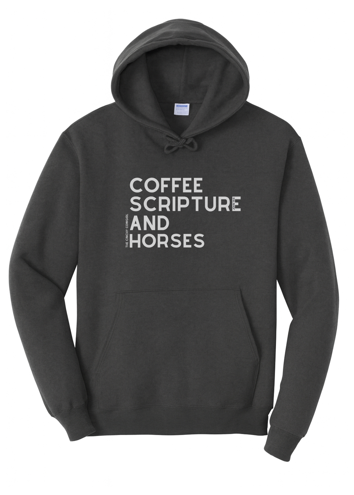 Coffee Scripture Horses Hoodie Graphic Hoodie The Cinchy Cowgirl Small Dark Heather Grey