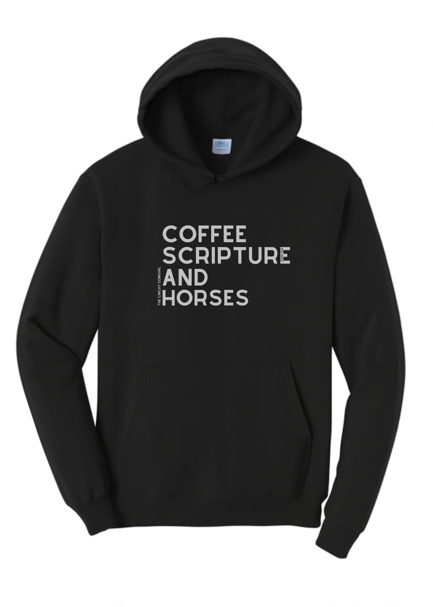 Coffee Scripture Horses Hoodie Graphic Hoodie The Cinchy Cowgirl Small Black