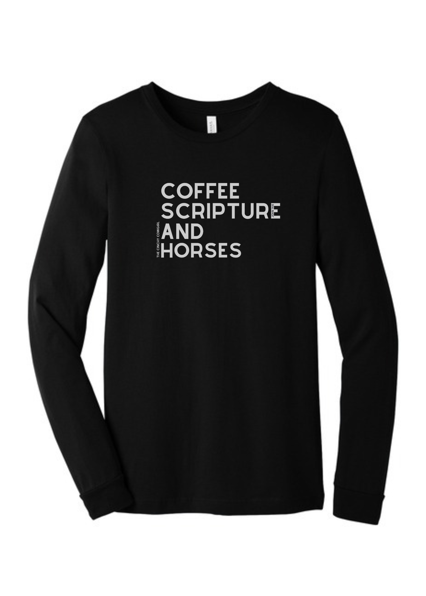 Coffee Scripture Horses Long Sleeve Graphic Tee Long Sleeve Graphic Tee The Cinchy Cowgirl Black Small