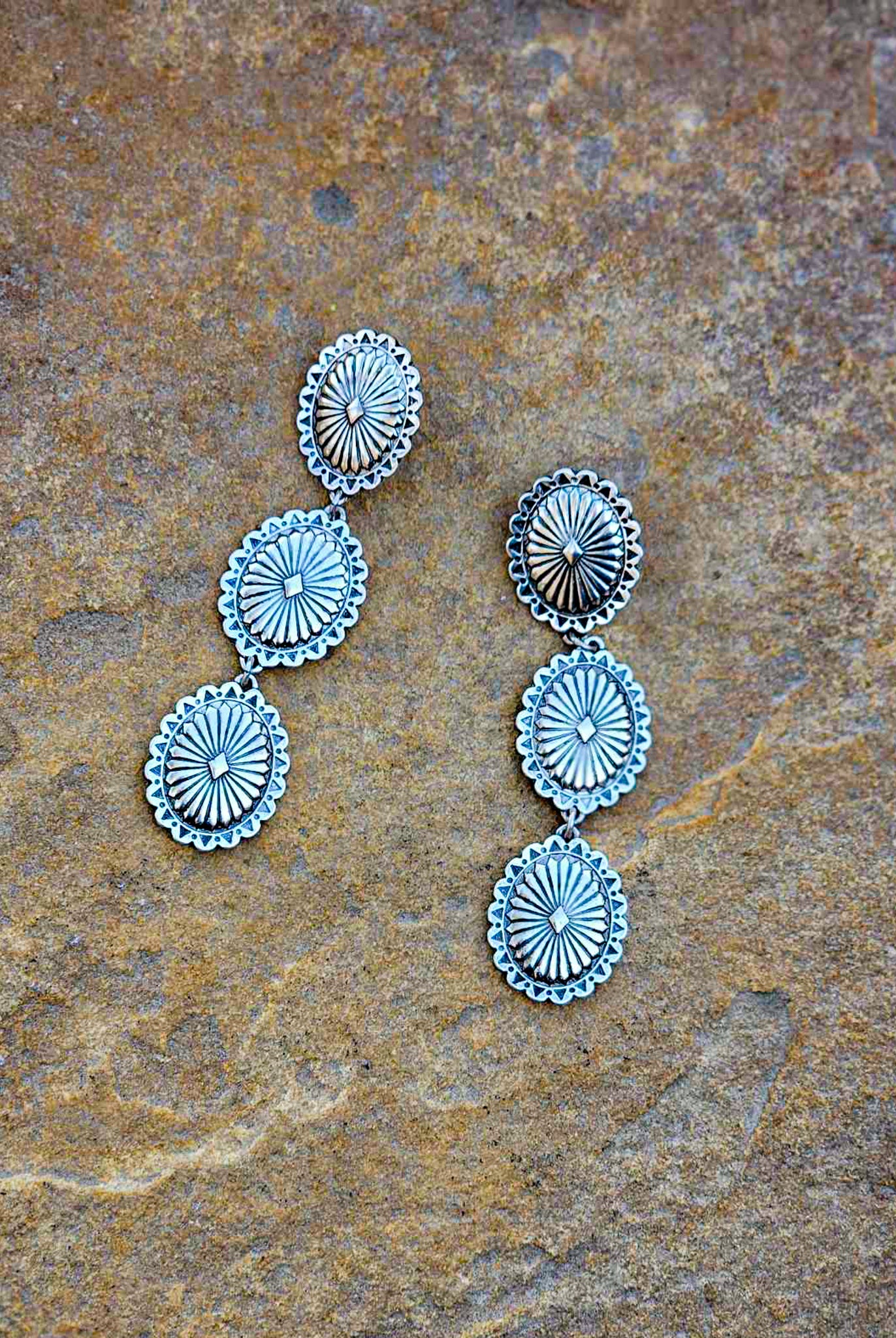 Concho Trio Drop Stud Earrings Earrings Blue Tortoise
