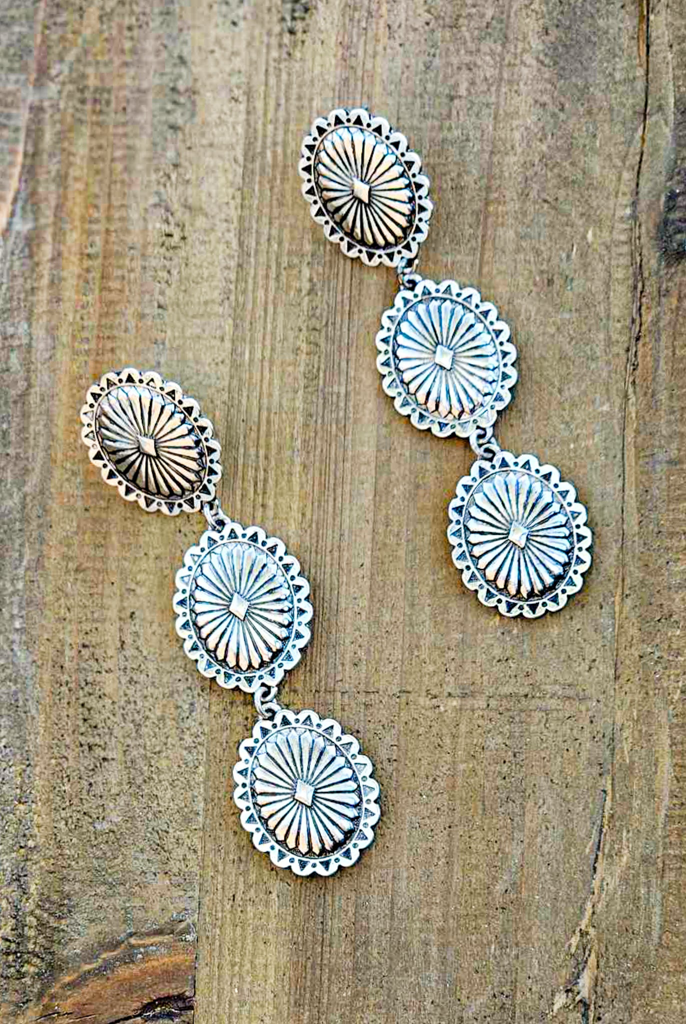 Concho Trio Drop Stud Earrings Earrings Blue Tortoise