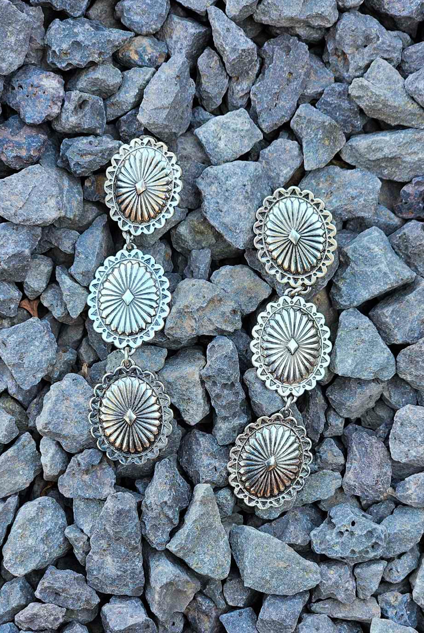 Concho Trio Drop Stud Earrings Earrings Blue Tortoise