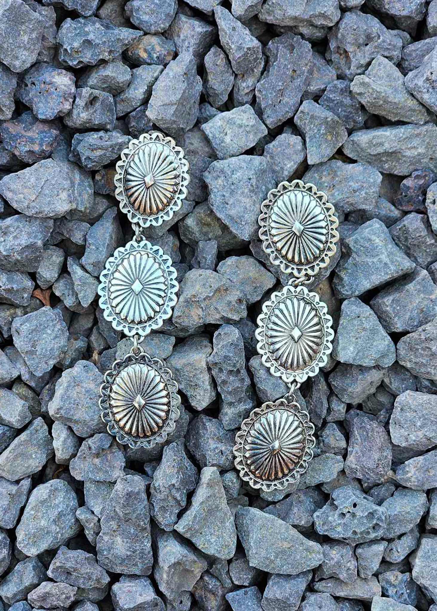 Concho Trio Drop Stud Earrings Earrings Blue Tortoise