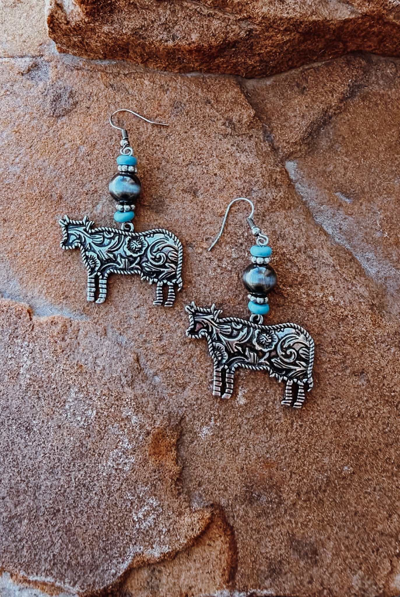 Western Cow Dangle Earring Earrings Blue Tortoise