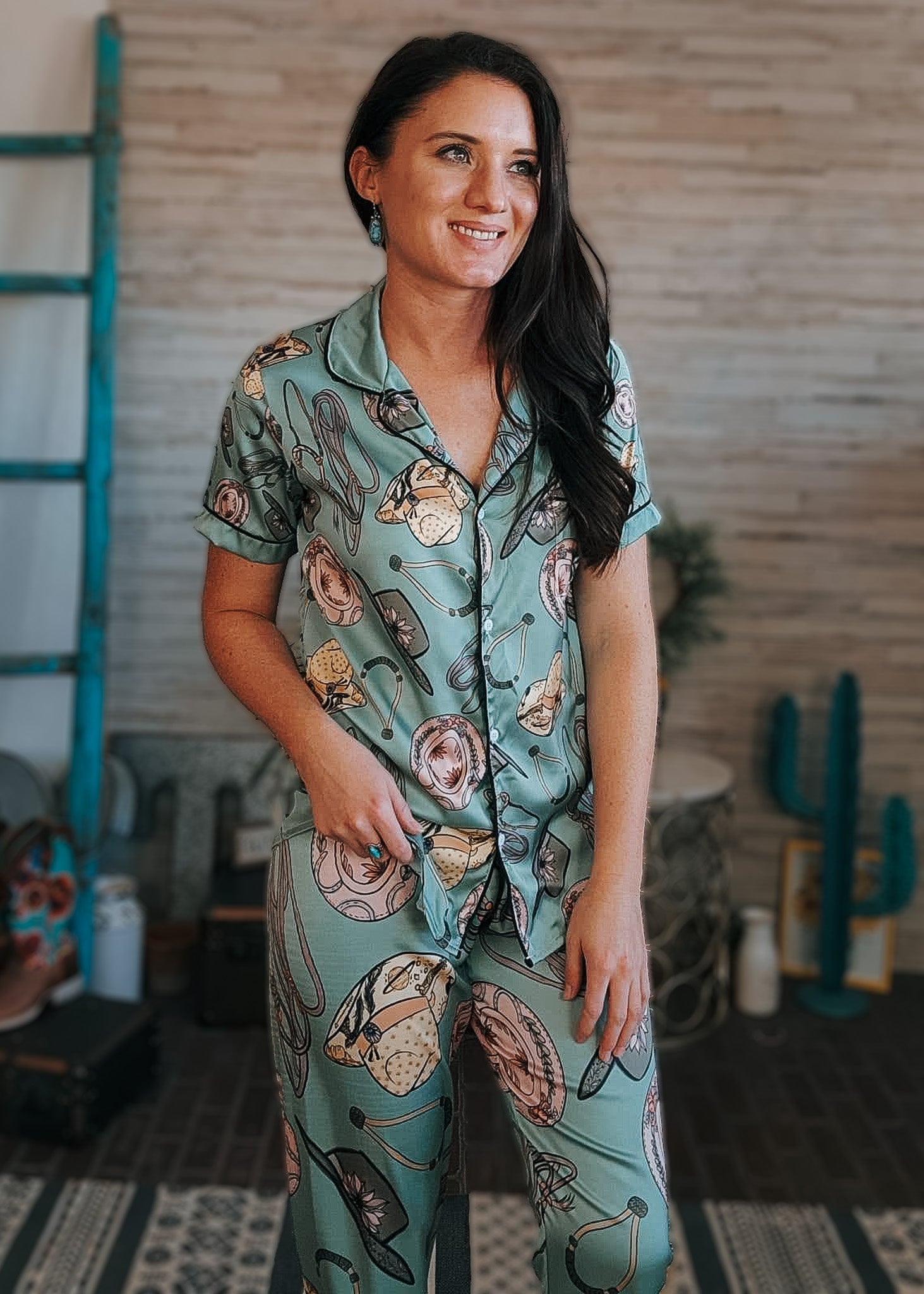 Cowgirl Bosal Silky Pajamas Set - Pants The Cinchy Cowgirl (YC)