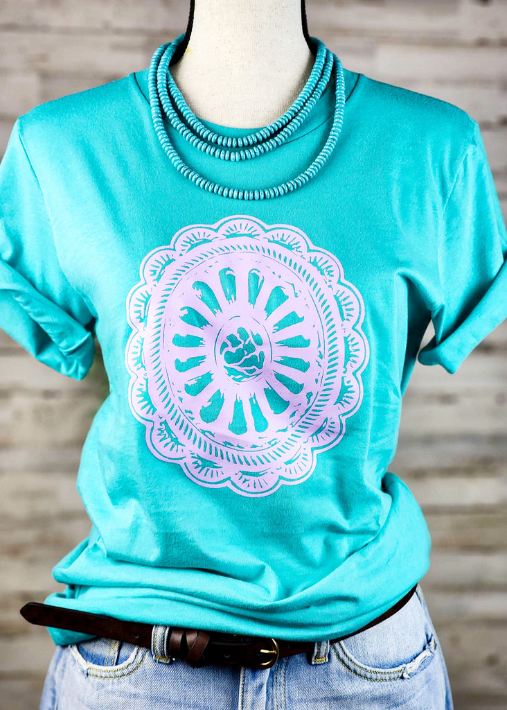 Cowgirl Concho Short Sleeve Graphic Tee [2 colors] tcc graphic tee - $19.99 The Cinchy Cowgirl Small Teal 