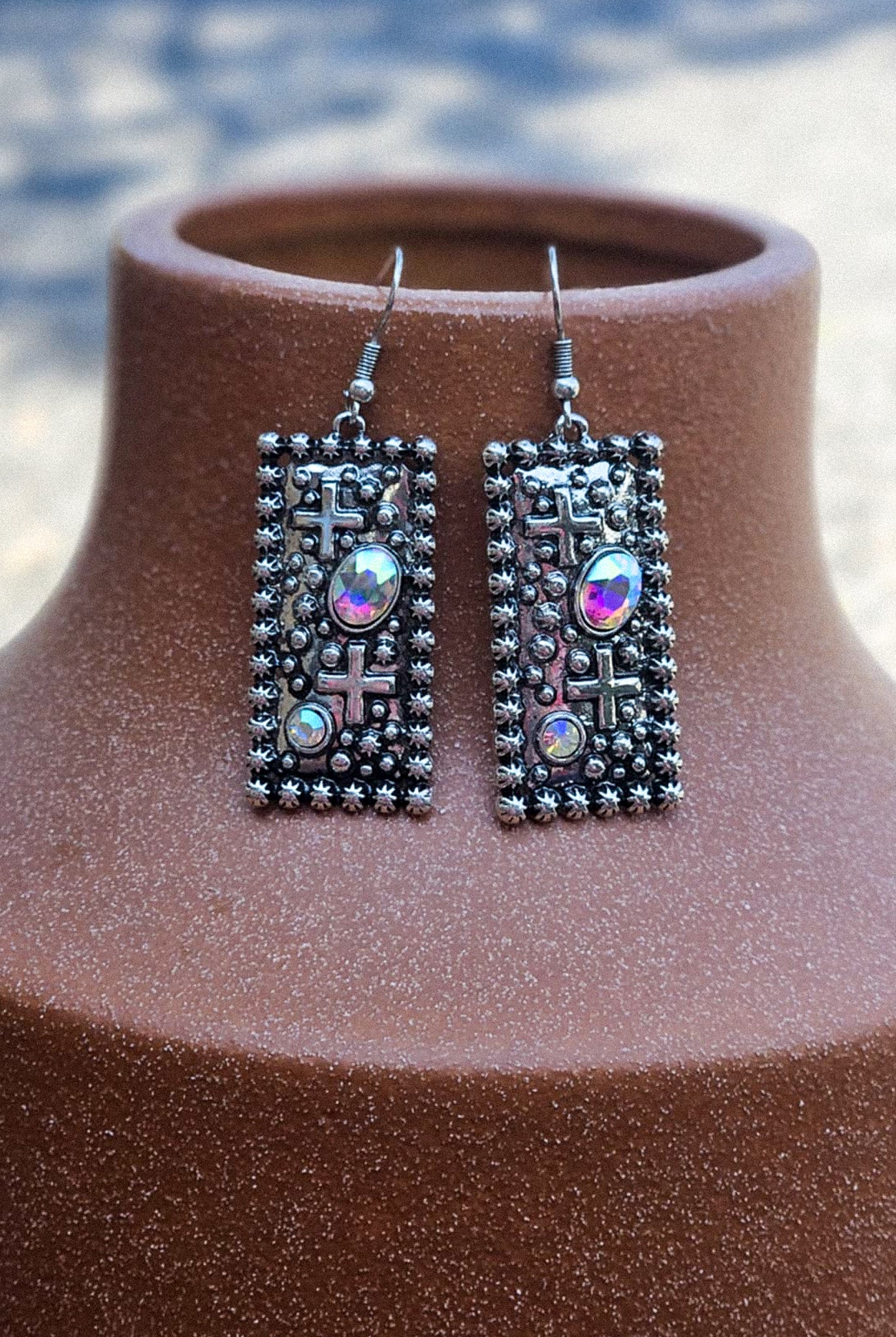 Cross Rectangle Bar Dangle Earrings Earrings Blue Tortoise