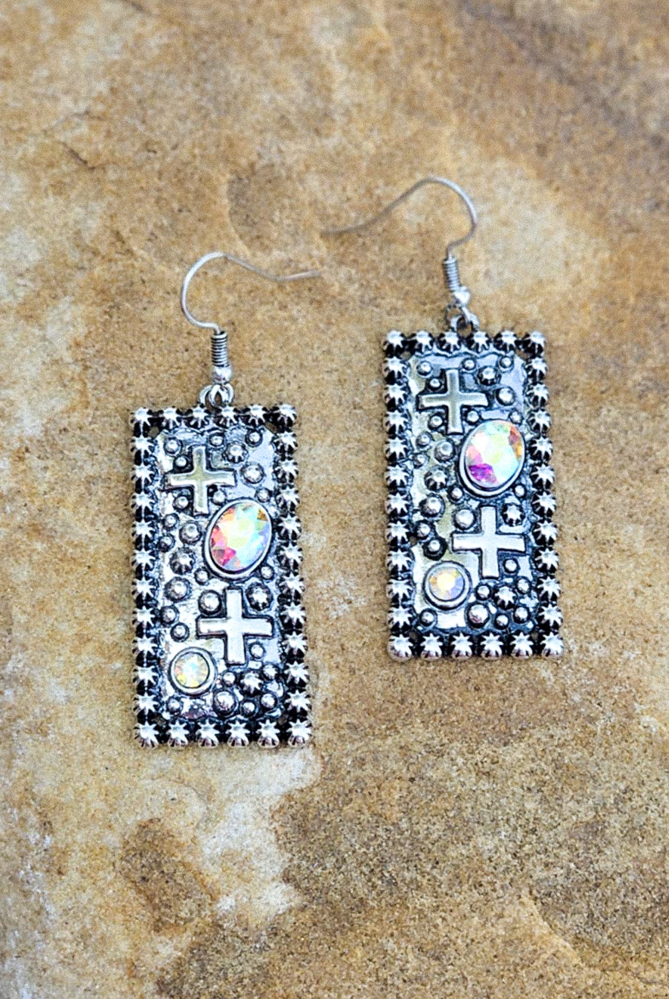 Cross Rectangle Bar Dangle Earrings Earrings Blue Tortoise