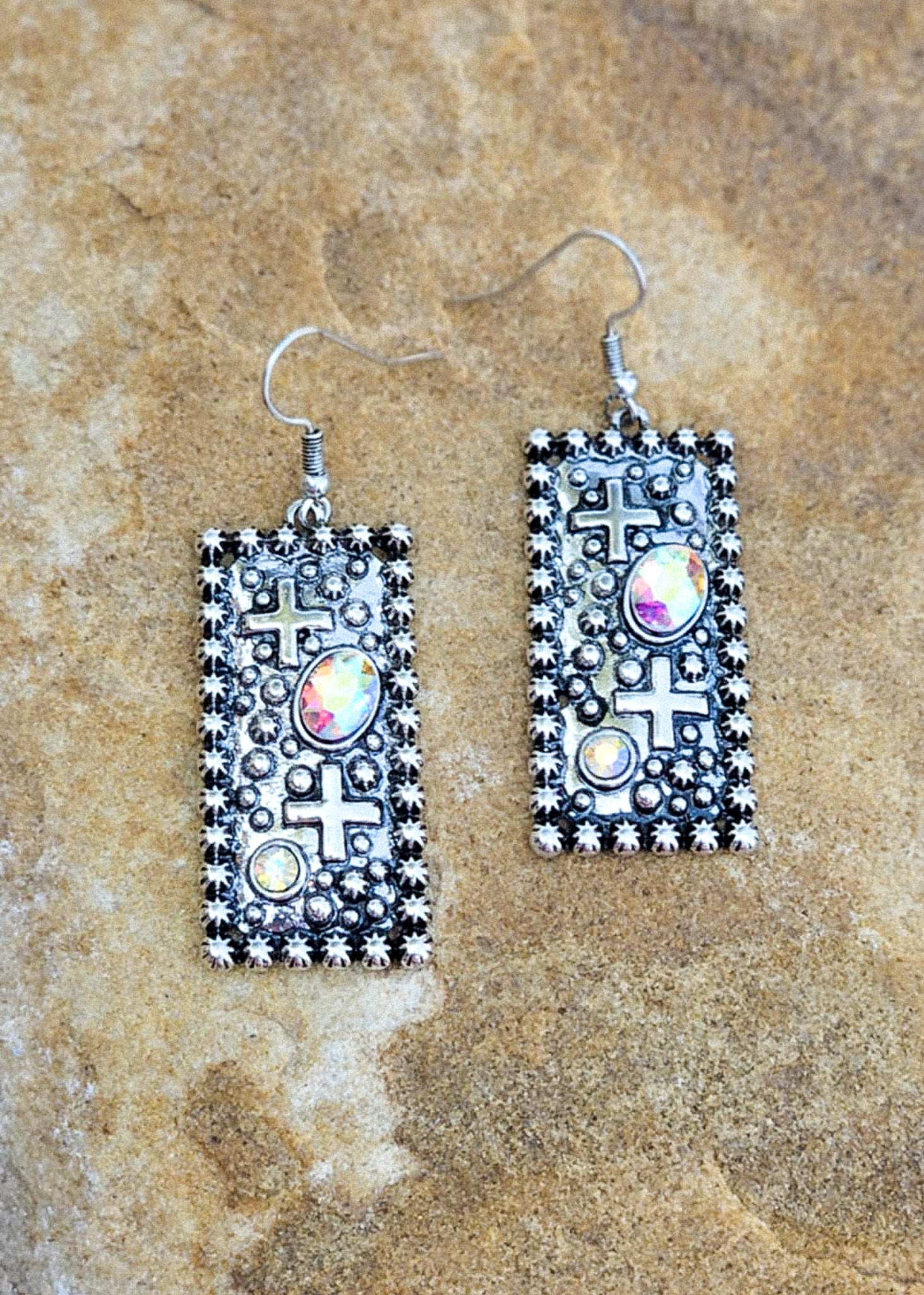 Cross Rectangle Bar Dangle Earrings Earrings Blue Tortoise