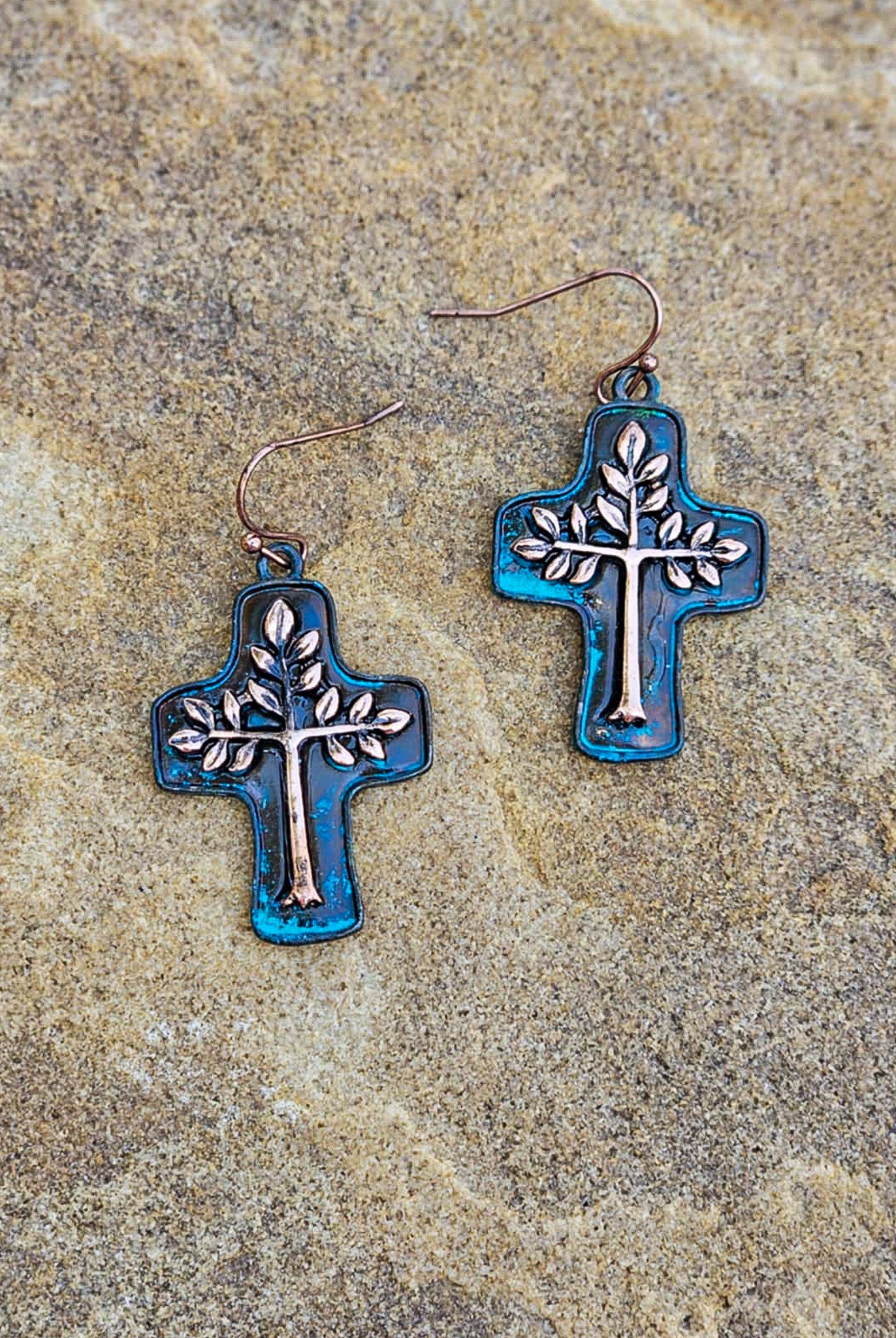 Cross Tree Dangle Earrings Earrings Blue Tortoise