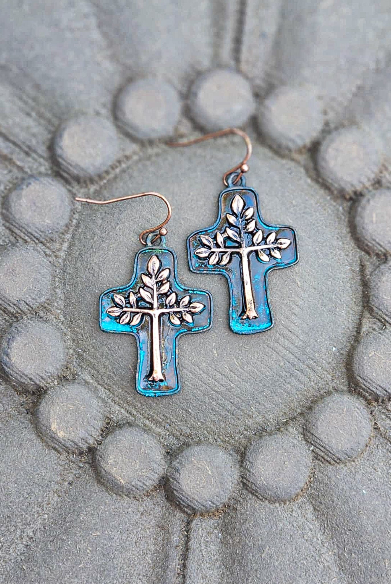 Cross Tree Dangle Earrings Earrings Blue Tortoise