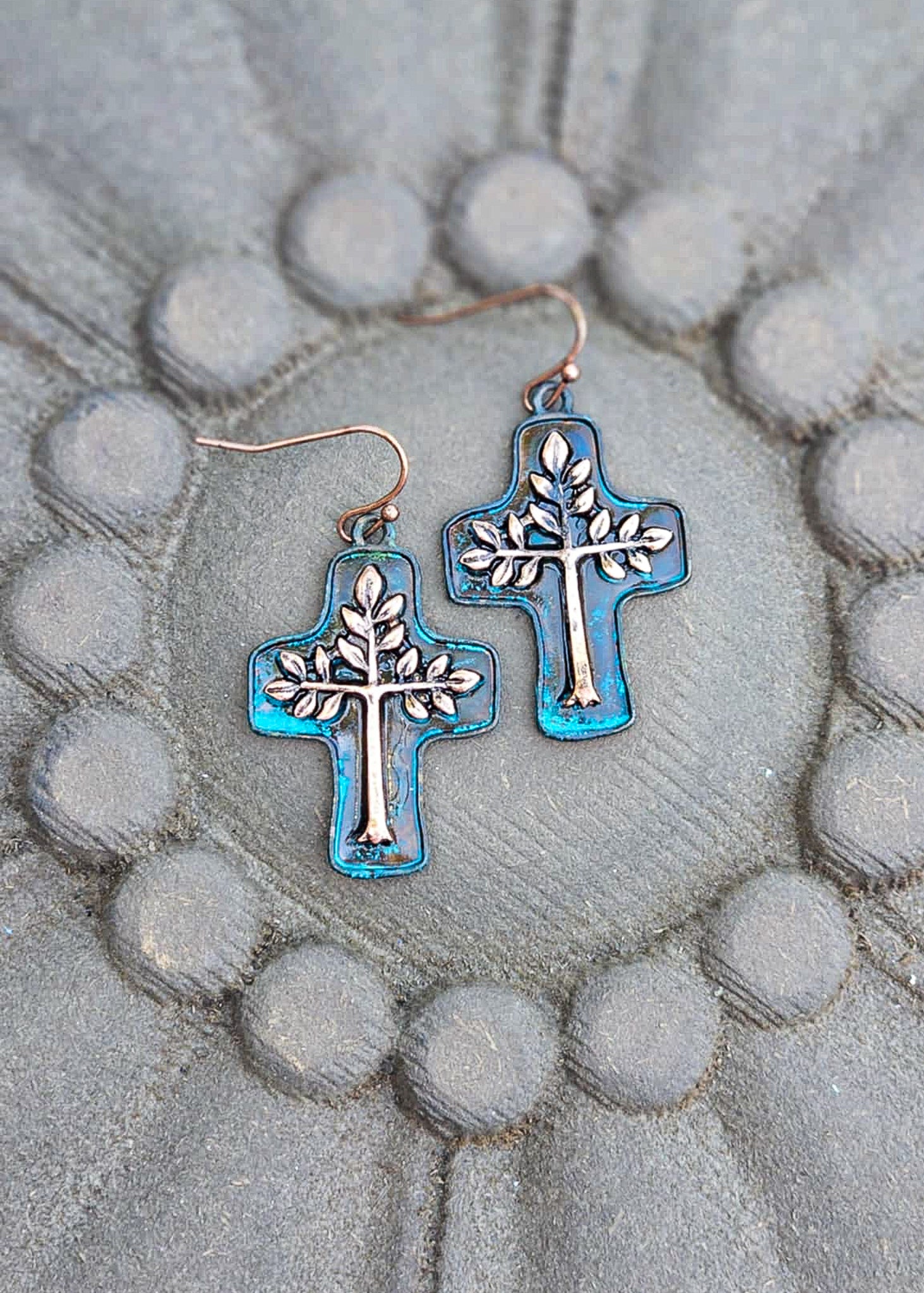 Cross Tree Dangle Earrings Earrings Blue Tortoise