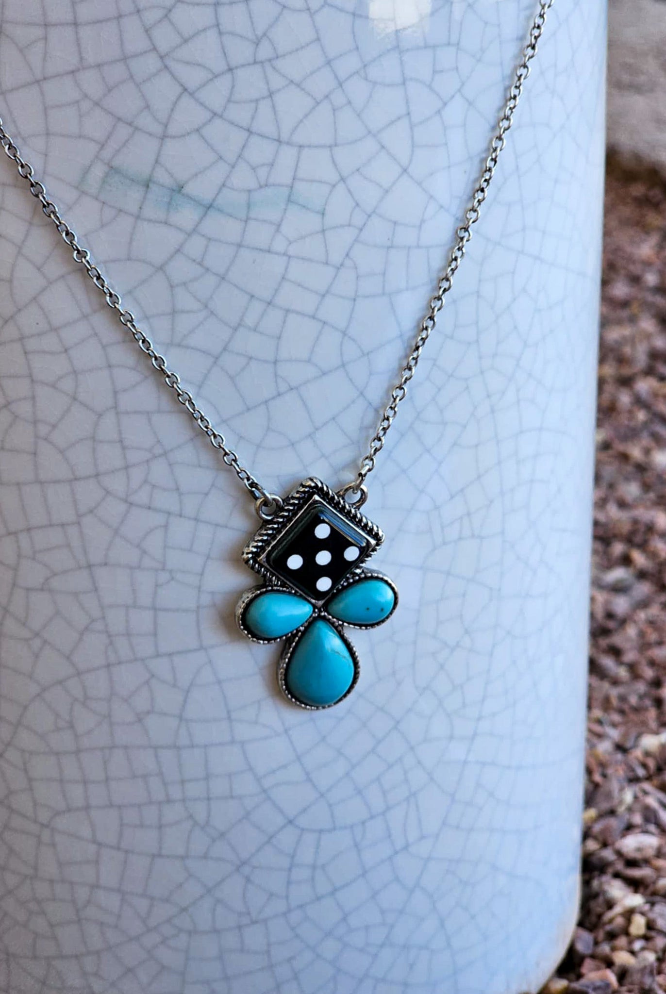 Dice & Turquoise Necklace Earrings Blue Tortoise