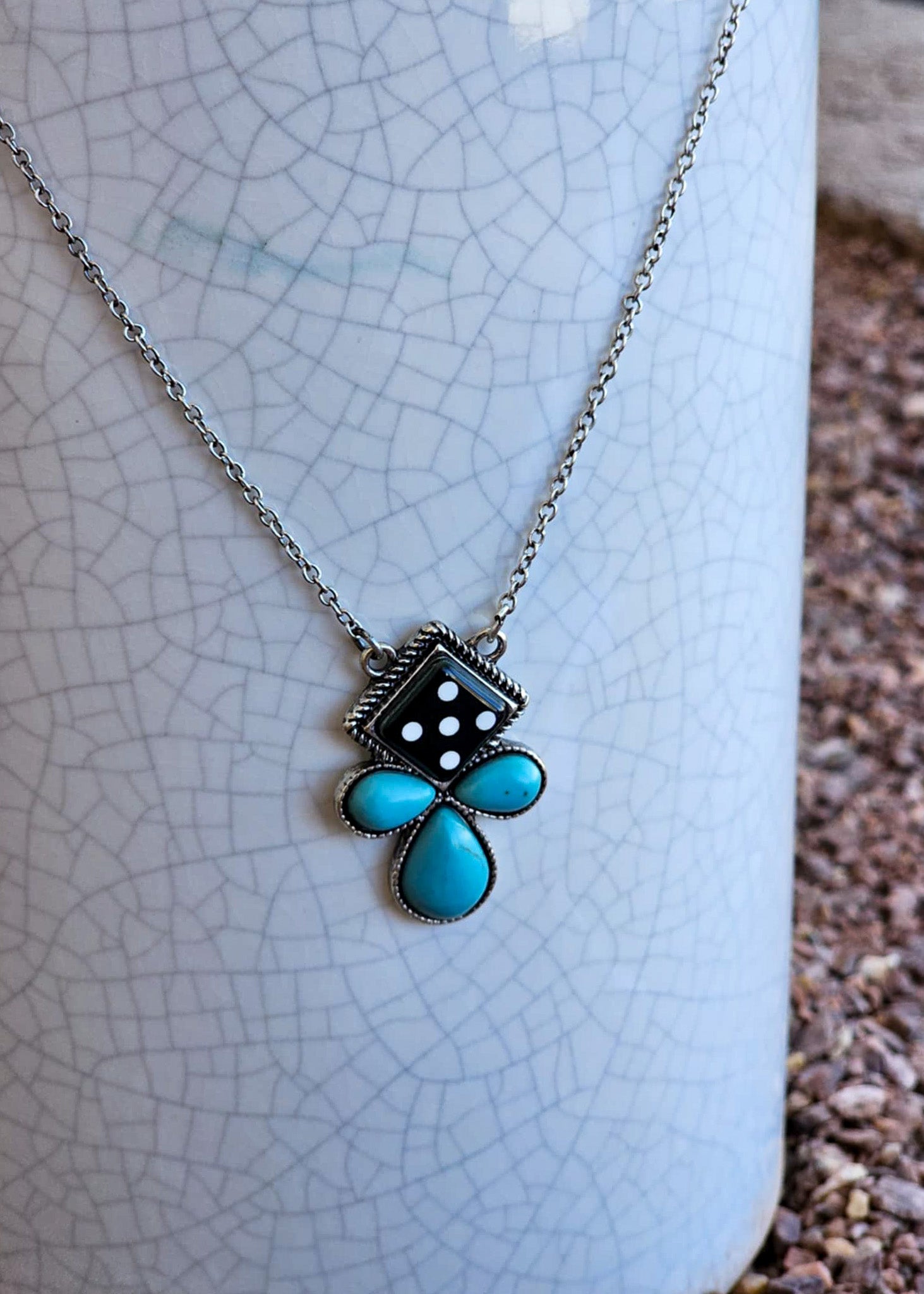Dice & Turquoise Necklace Earrings Blue Tortoise
