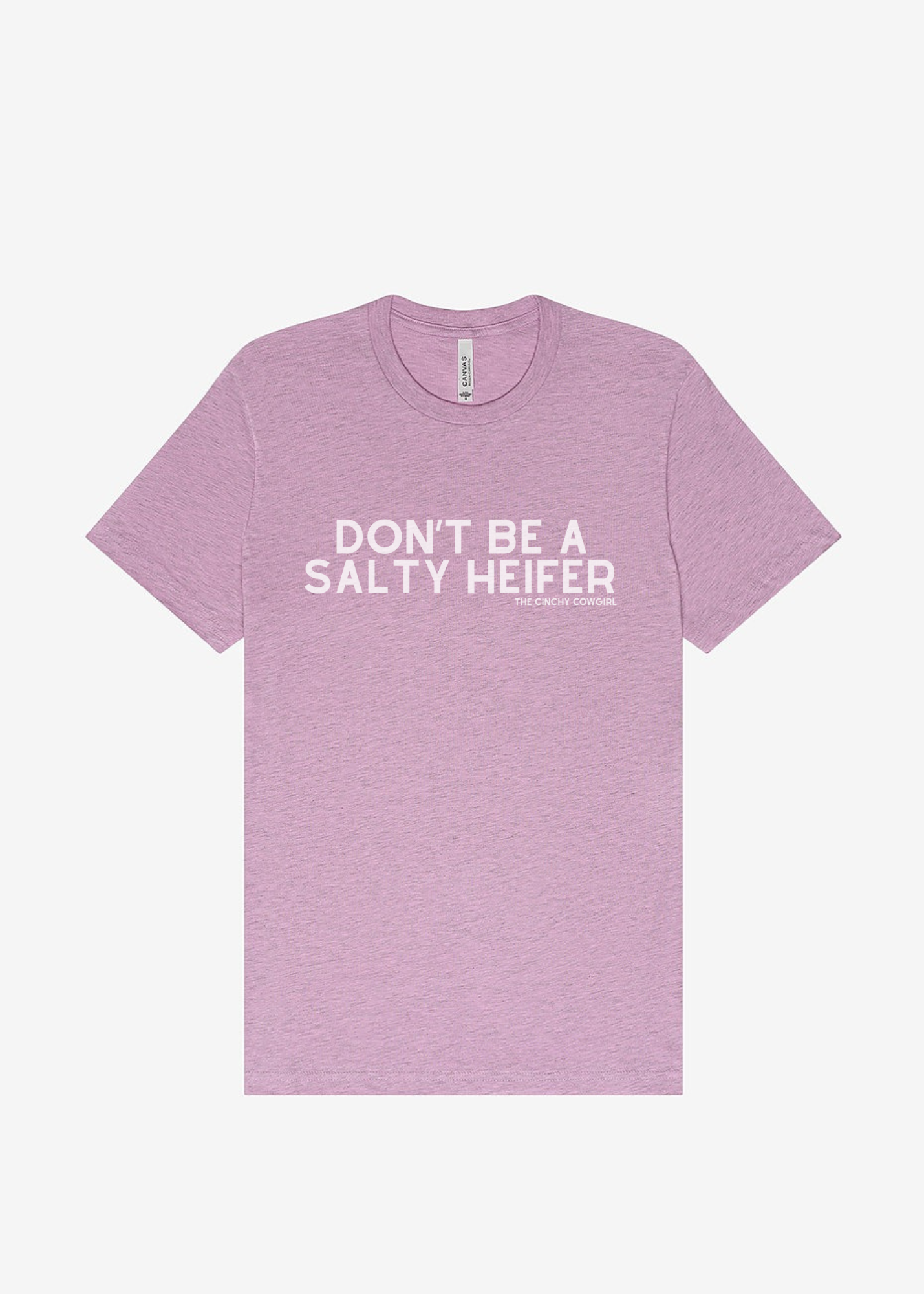 Don't Be A Salty Heifer Graphic Tee Short Sleeve Graphic Tee The Cinchy Cowgirl Heather Lilac Small