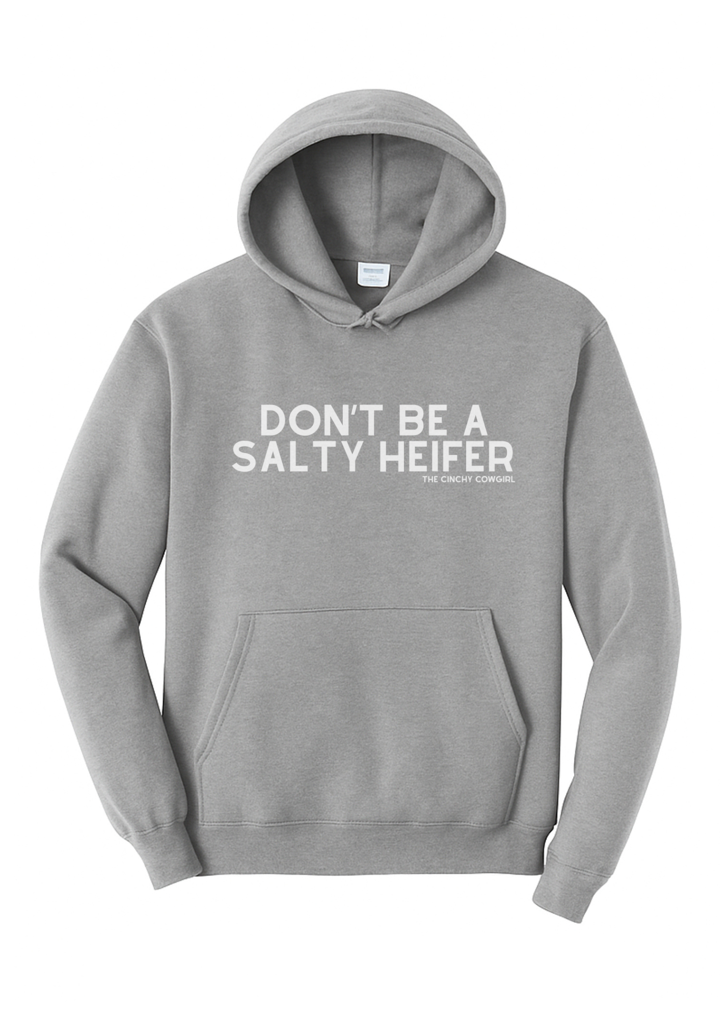 Don't Be A Salty Heifer Hoodie Graphic Hoodie The Cinchy Cowgirl Small Athletic Heather Grey