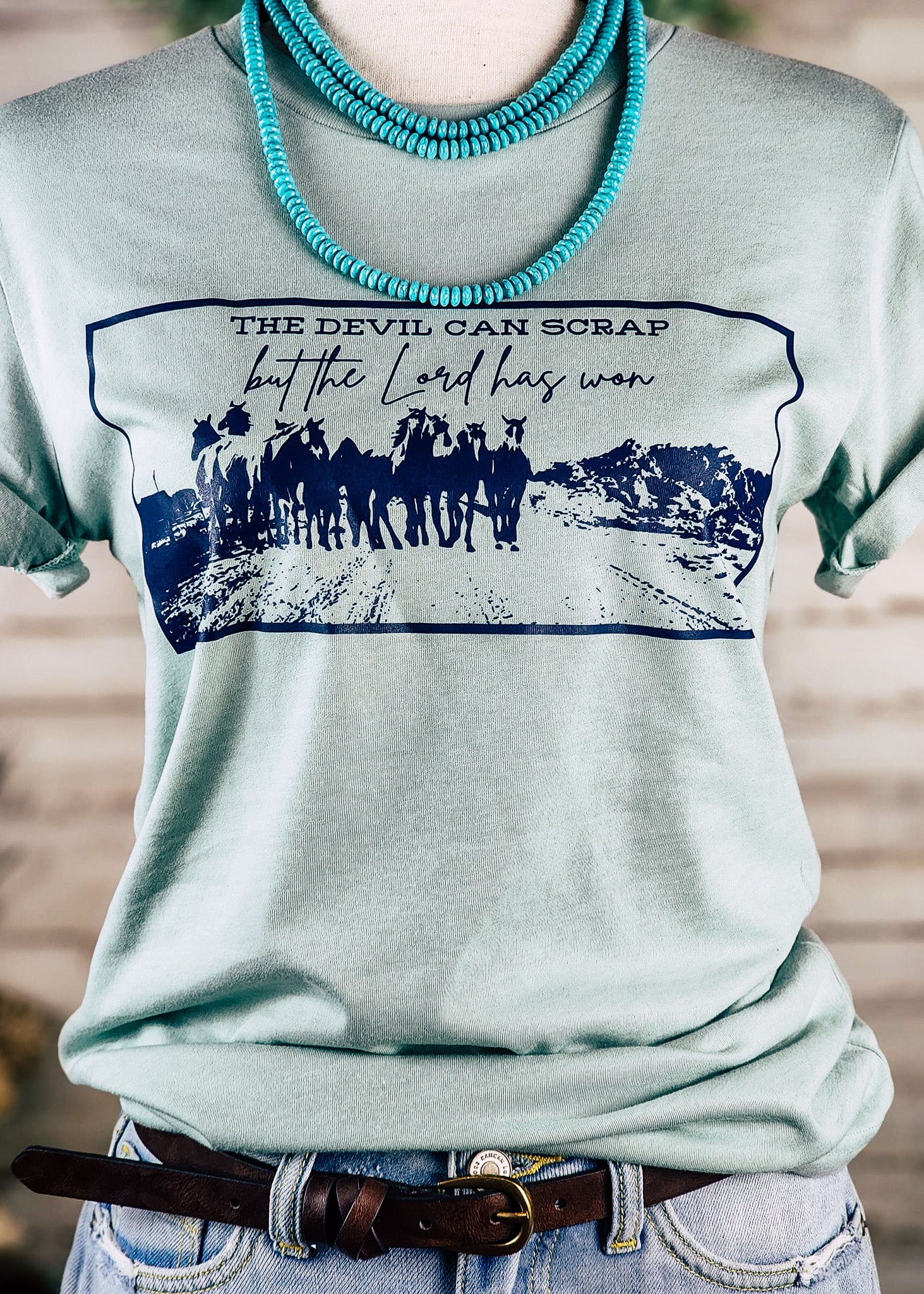 Dusty Blue The Devil Can Scrap Short Sleeve Tee tcc graphic tee The Cinchy Cowgirl Small