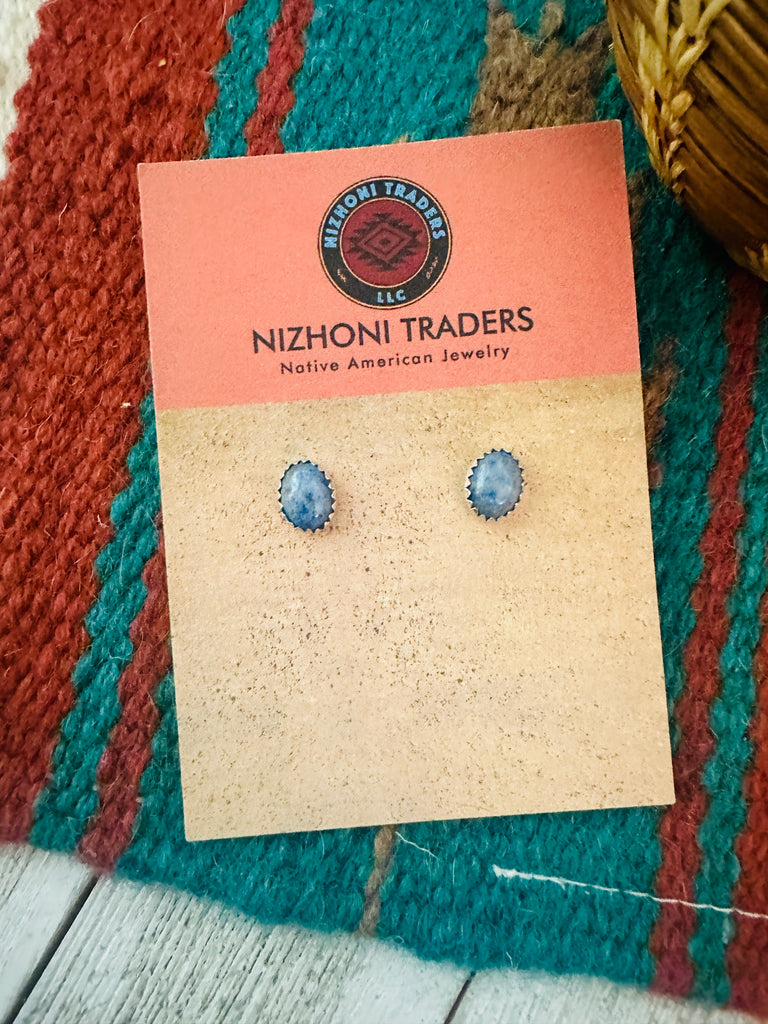 Navajo Denim Lapis and Sterling Silver Stud Earrings NT jewelry Nizhoni Traders LLC   