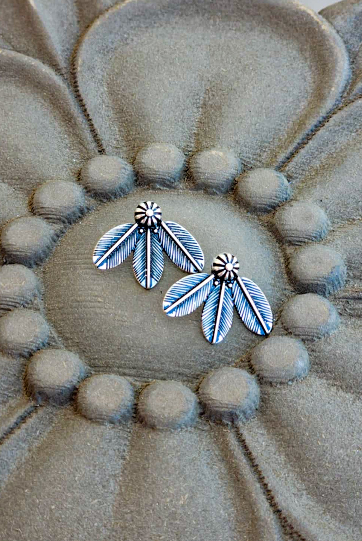 Feather Concho Stud Earrings Earrings Blue Tortoise