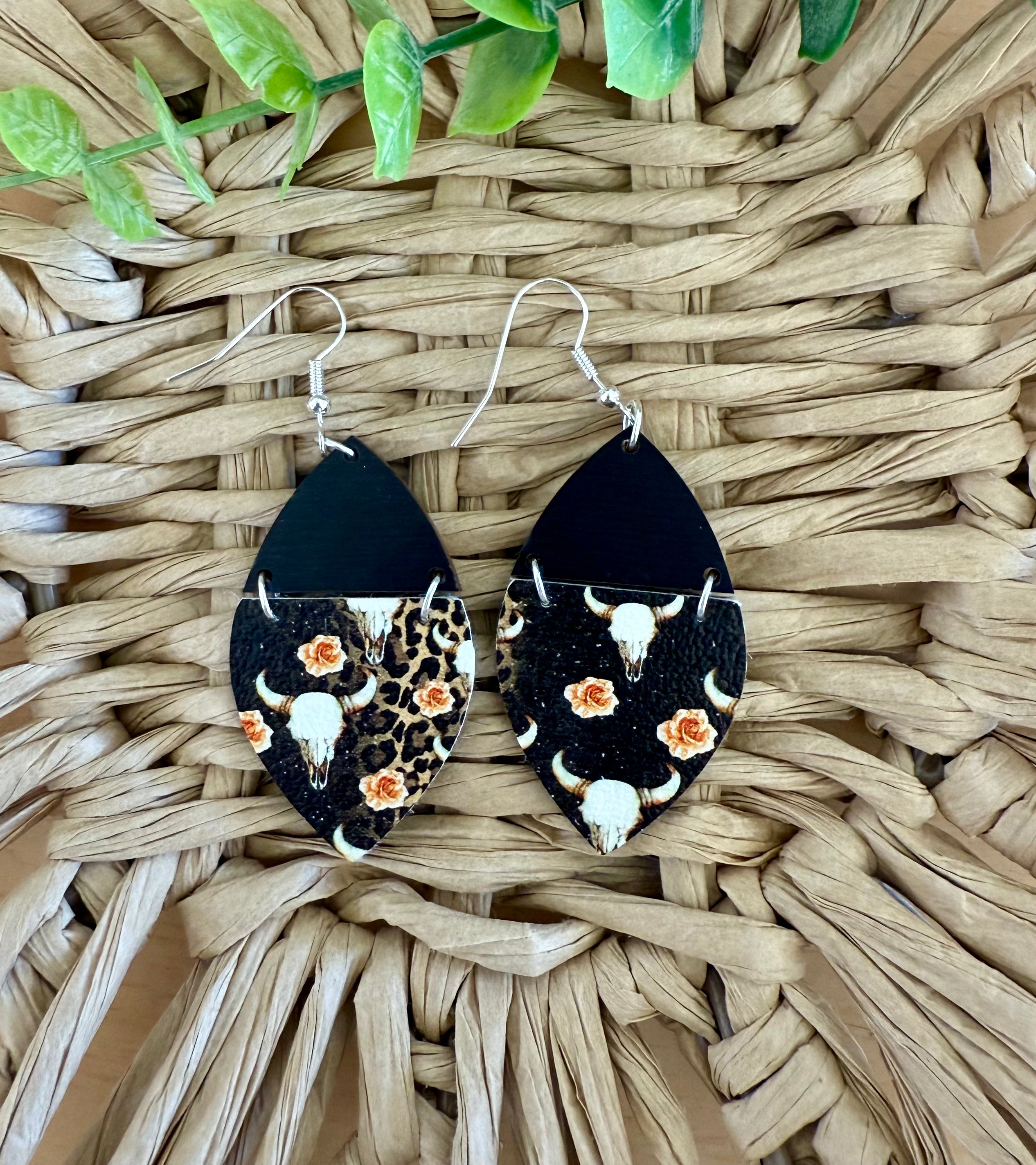 Steer Faux Leather Dangles Sassy Sage